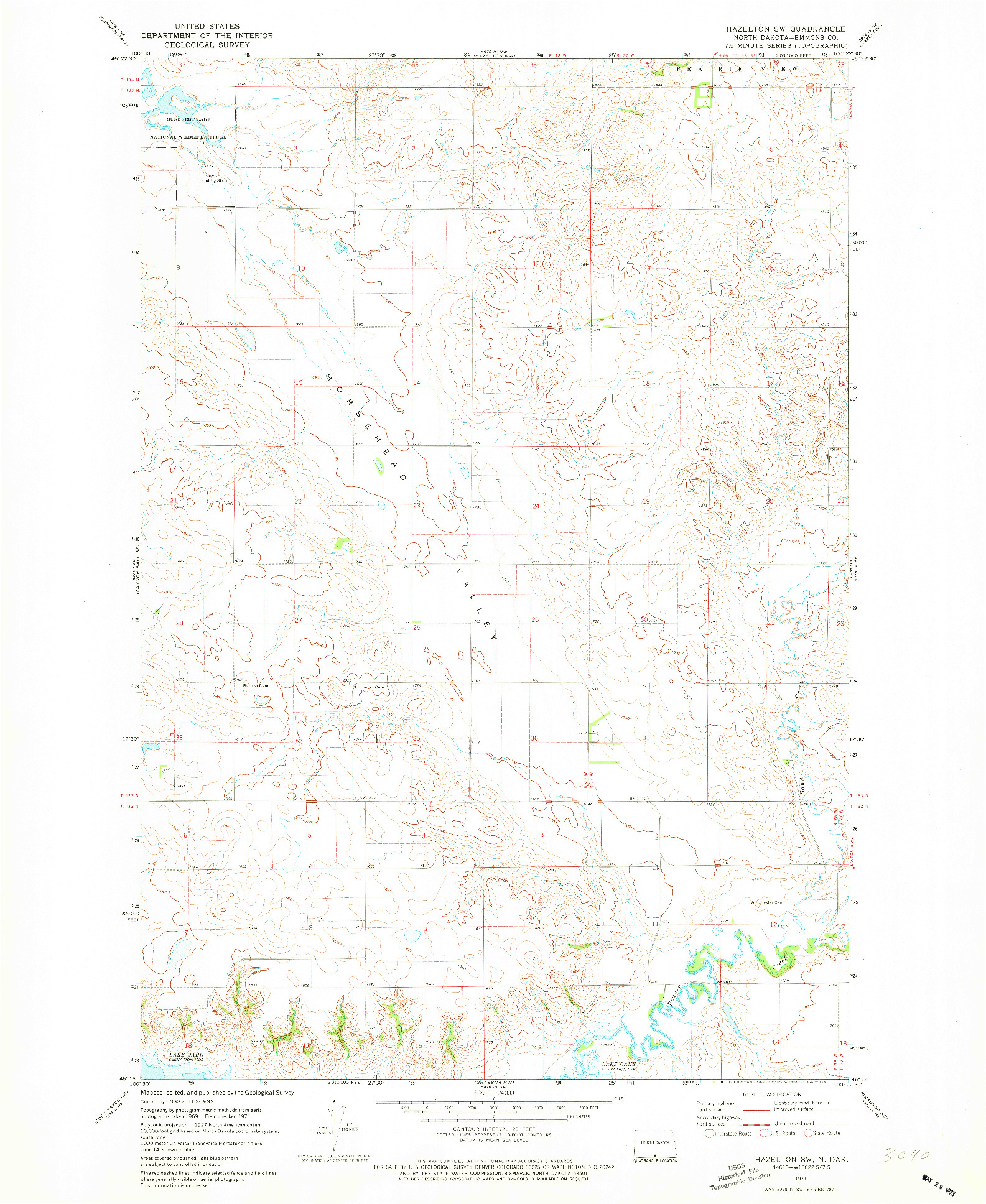 USGS 1:24000-SCALE QUADRANGLE FOR HAZELTON SW, ND 1971