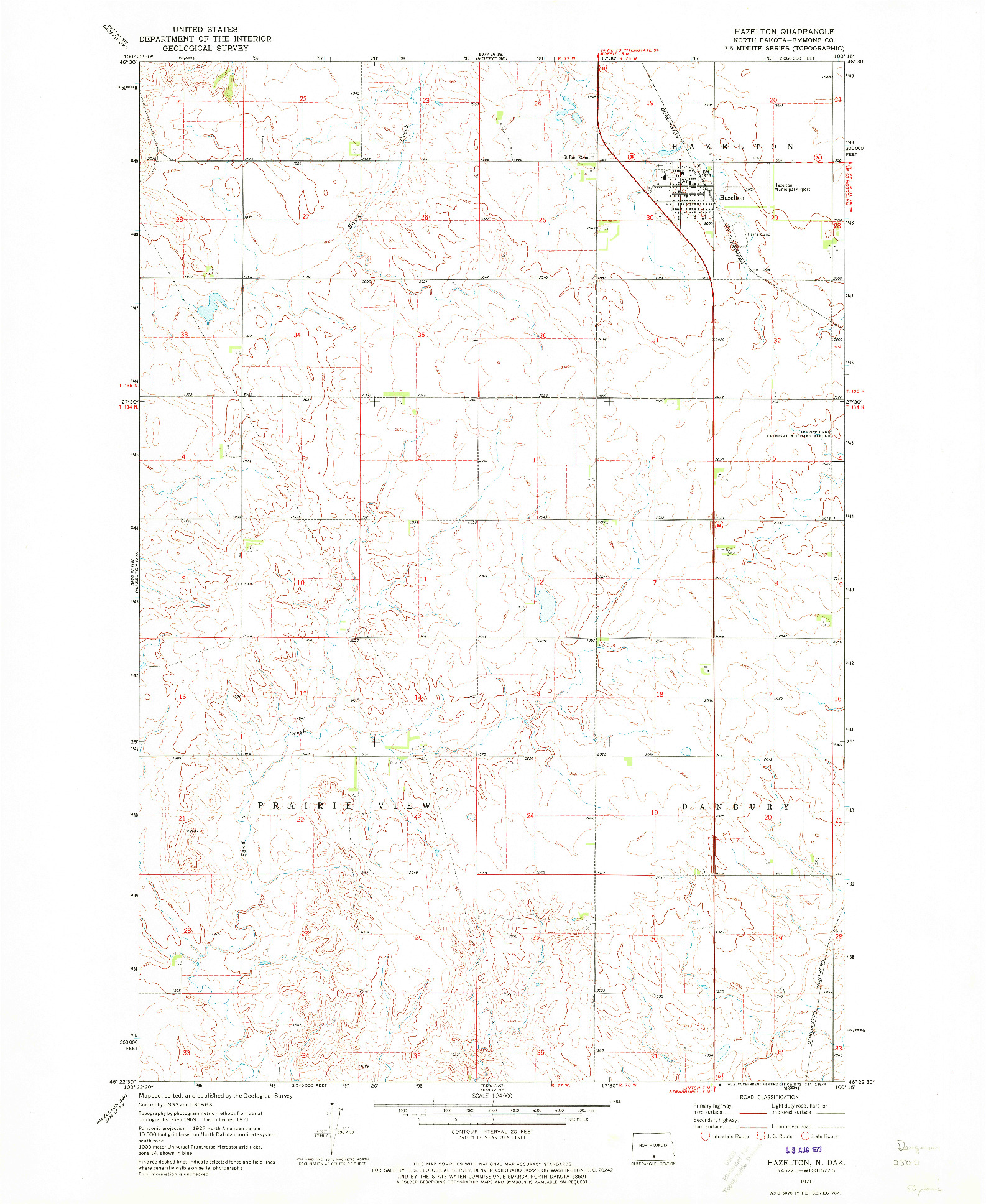 USGS 1:24000-SCALE QUADRANGLE FOR HAZELTON, ND 1971