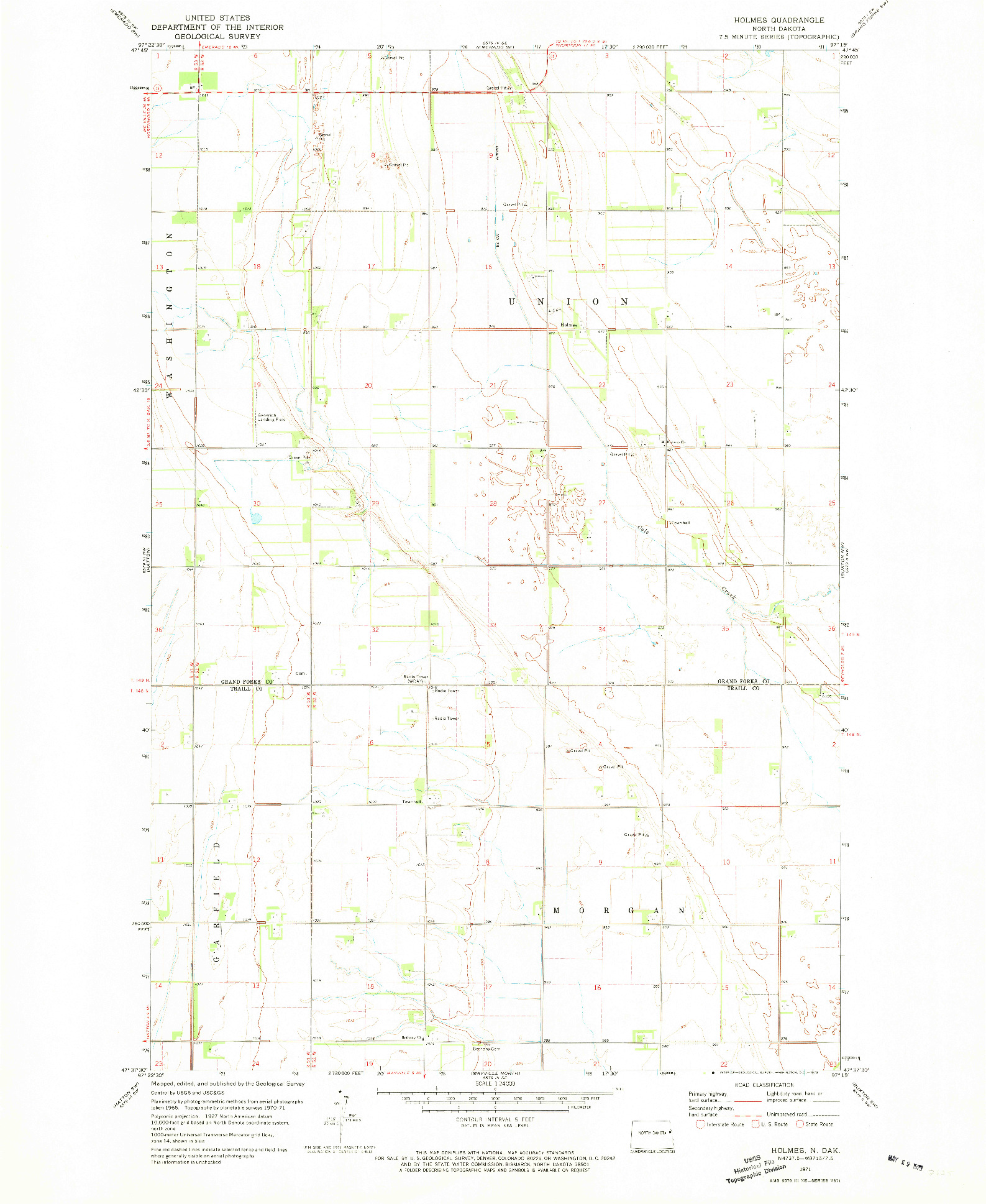 USGS 1:24000-SCALE QUADRANGLE FOR HOLMES, ND 1971