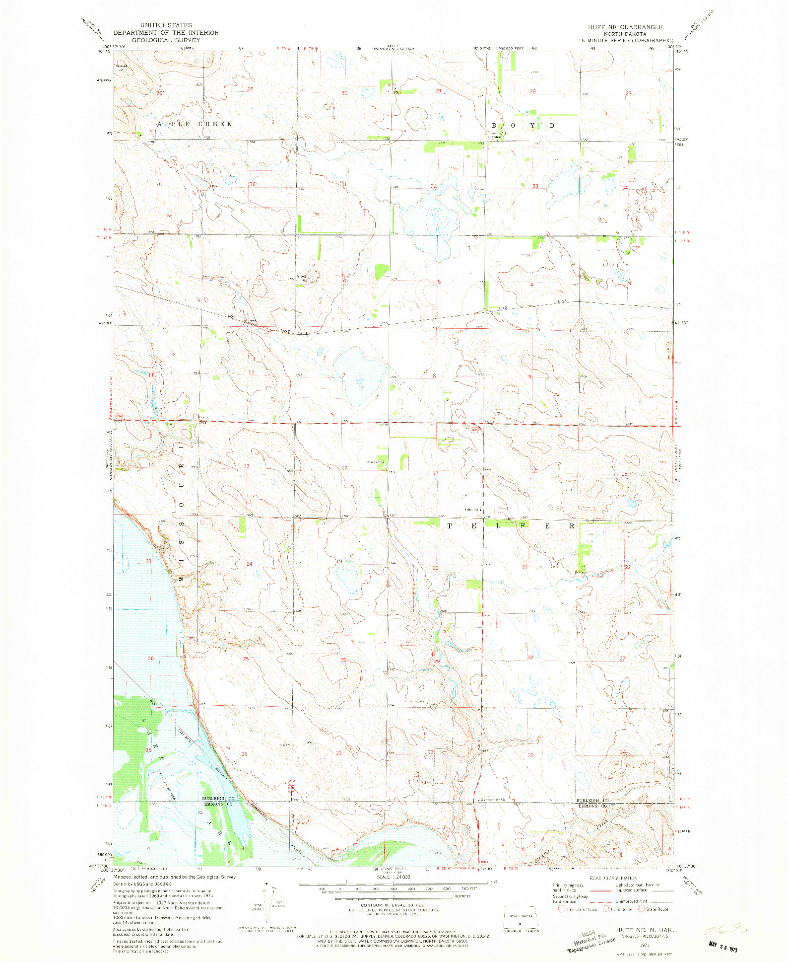 USGS 1:24000-SCALE QUADRANGLE FOR HUFF NE, ND 1971