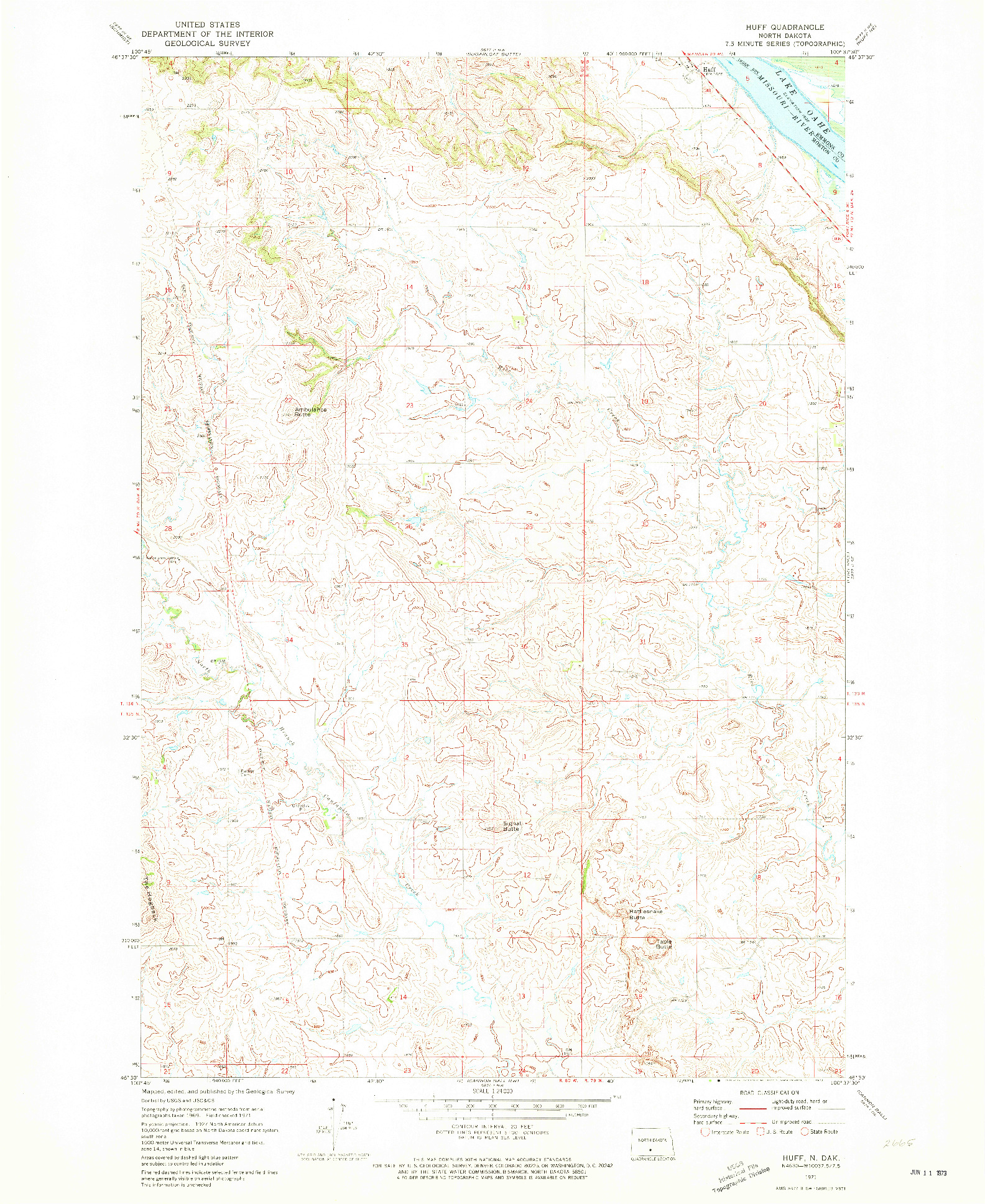 USGS 1:24000-SCALE QUADRANGLE FOR HUFF, ND 1971