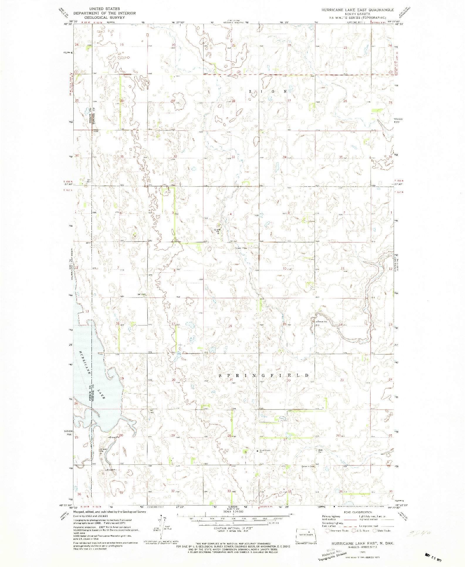 USGS 1:24000-SCALE QUADRANGLE FOR HURRICANE LAKE EAST, ND 1971