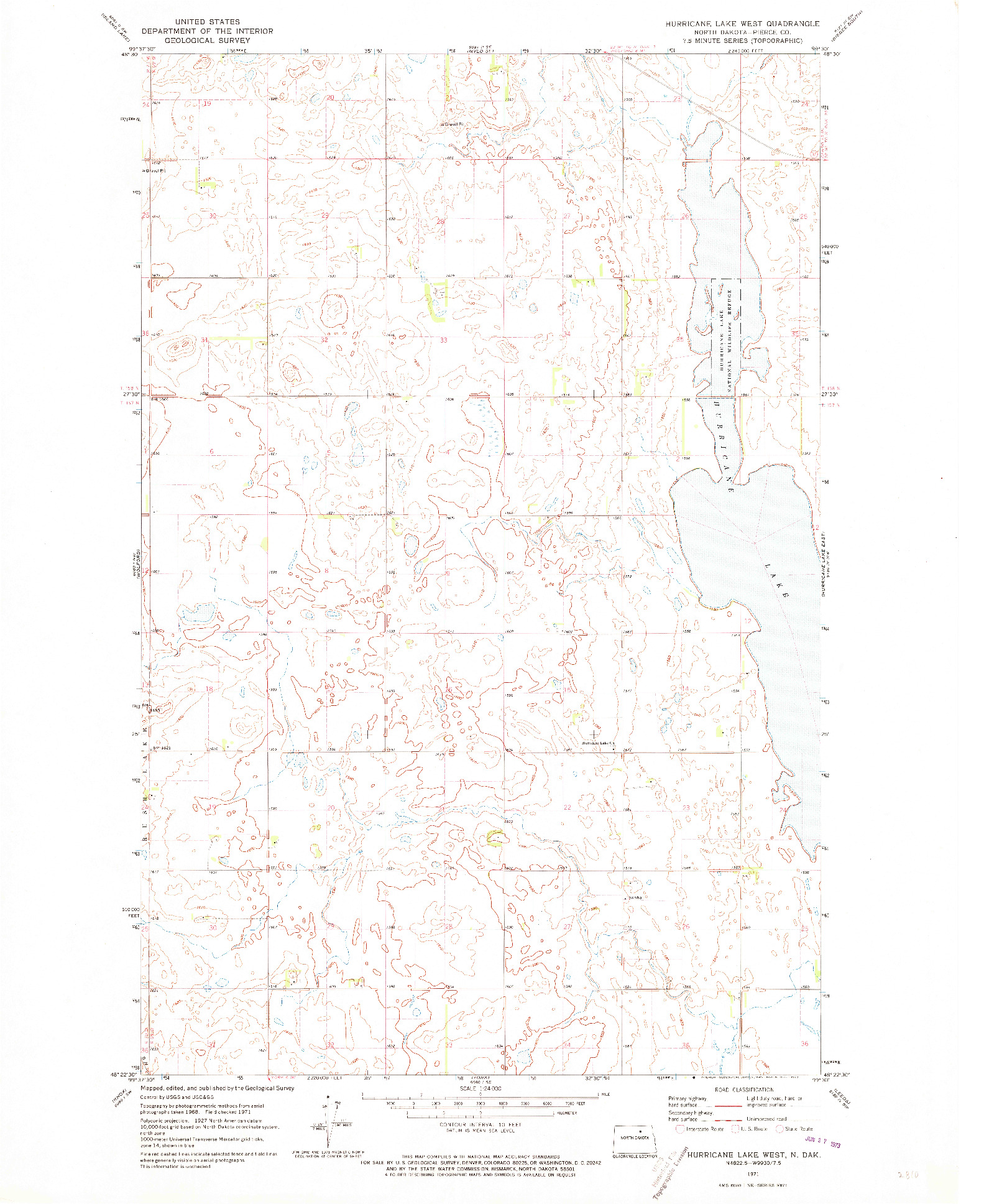USGS 1:24000-SCALE QUADRANGLE FOR HURRICANE LAKE WEST, ND 1971