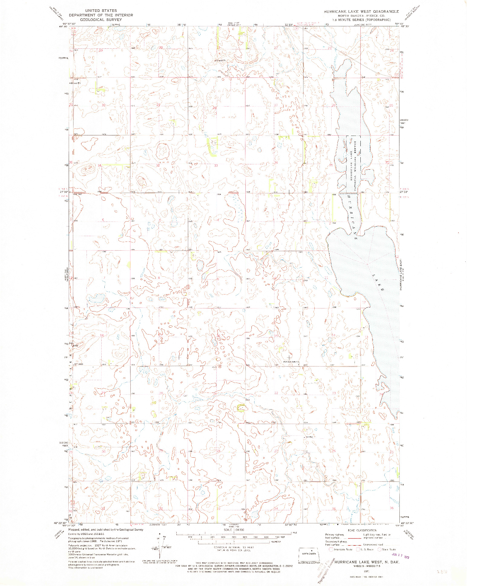 USGS 1:24000-SCALE QUADRANGLE FOR HURRICANE LAKE WEST, ND 1971