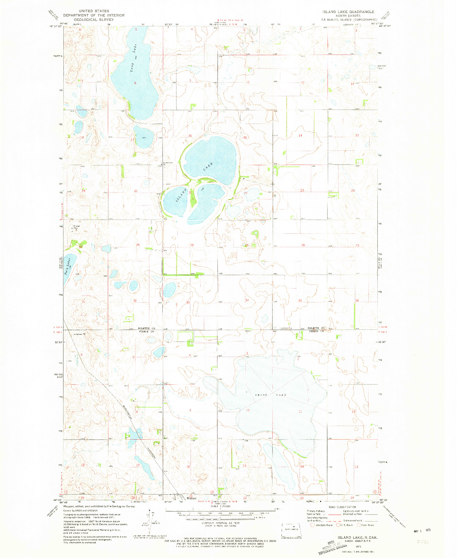 USGS 1:24000-SCALE QUADRANGLE FOR ISLAND LAKE, ND 1971