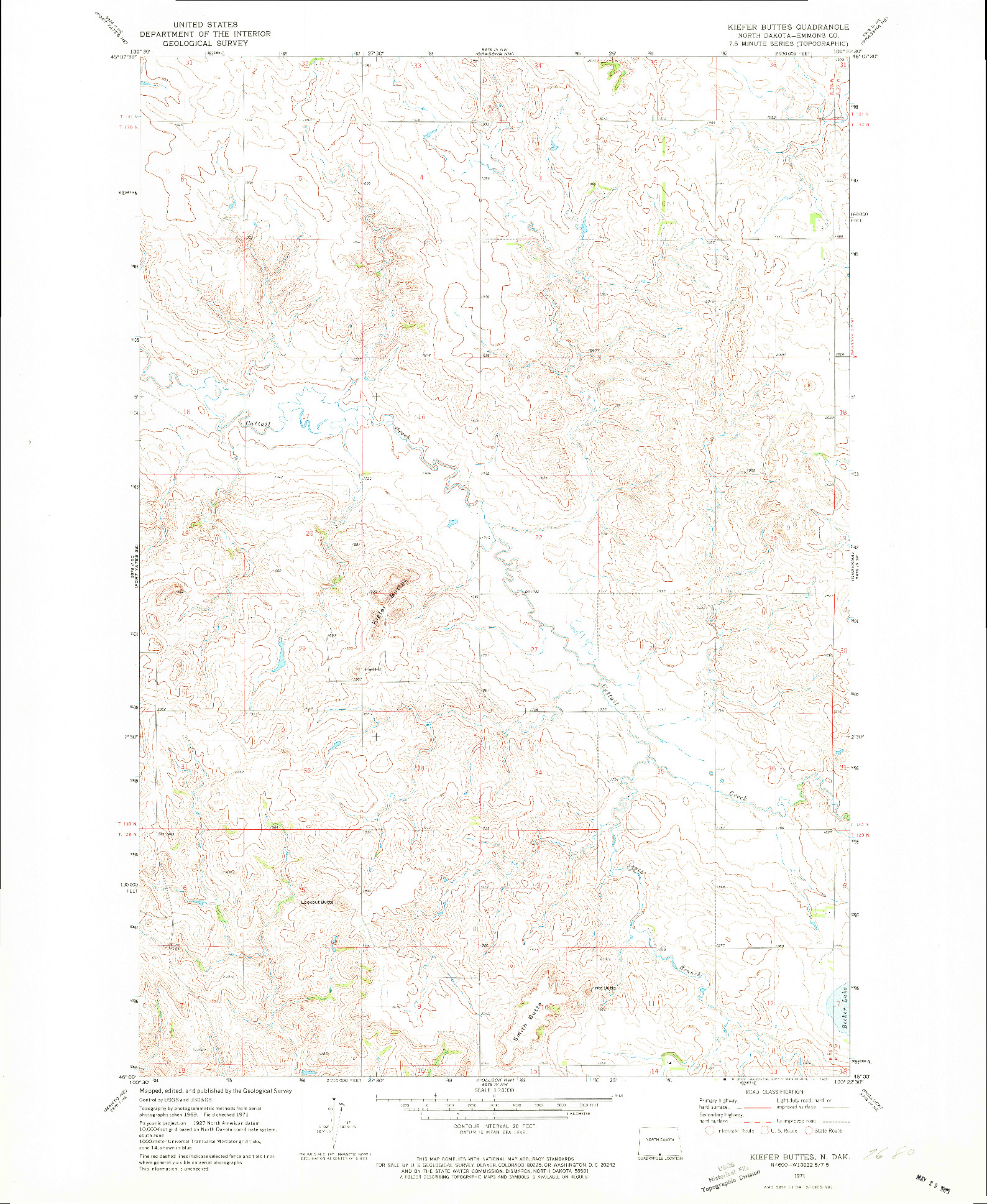 USGS 1:24000-SCALE QUADRANGLE FOR KIEFER BUTTES, ND 1971