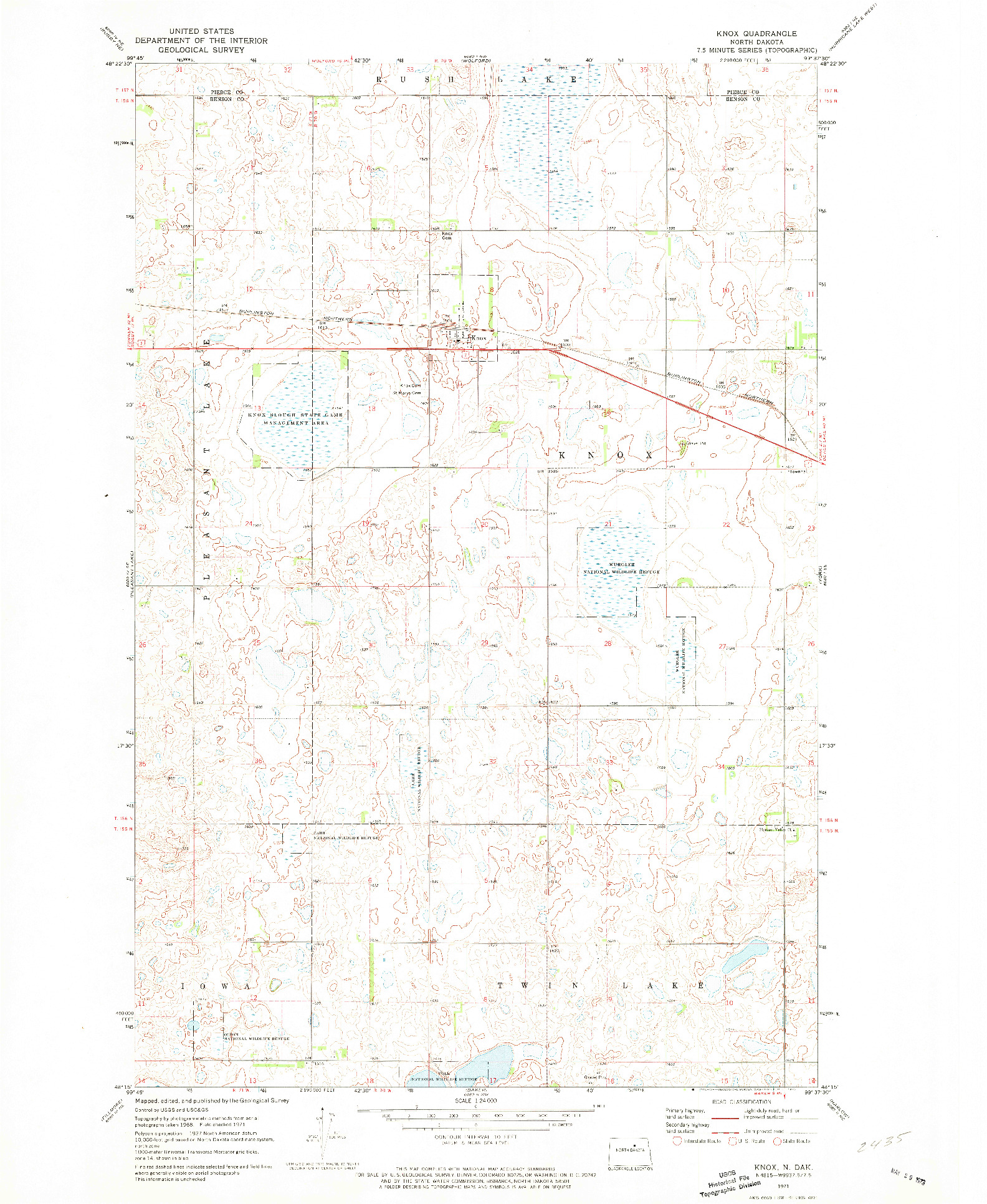 USGS 1:24000-SCALE QUADRANGLE FOR KNOX, ND 1971