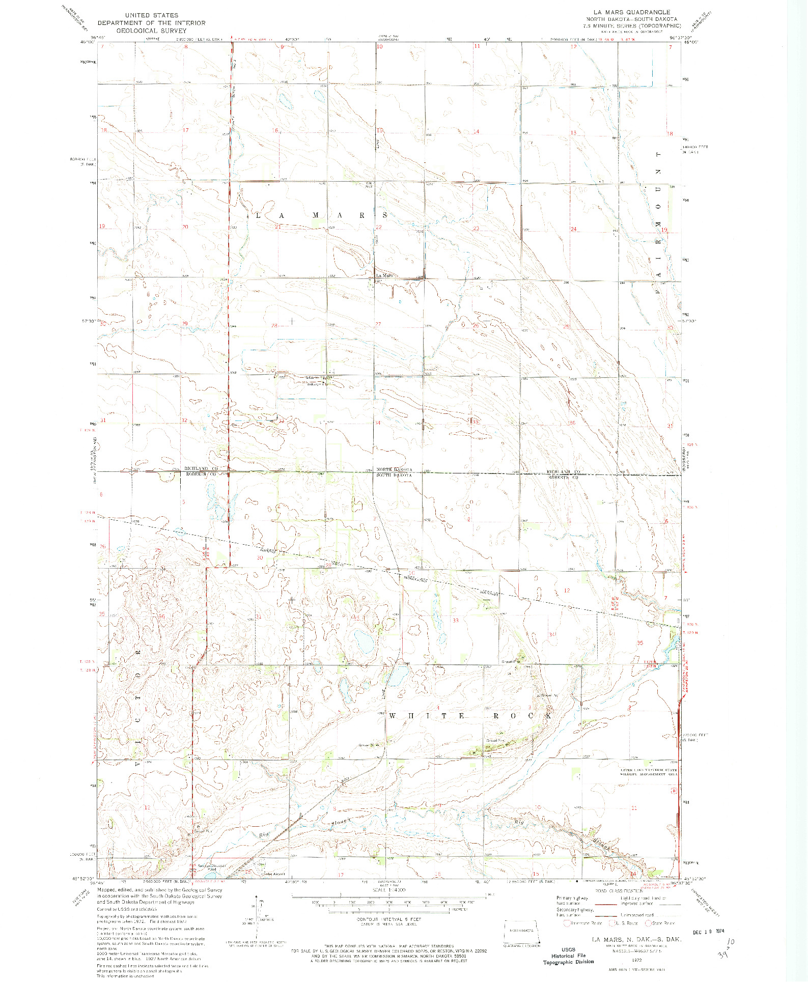 USGS 1:24000-SCALE QUADRANGLE FOR LA MARS, ND 1972