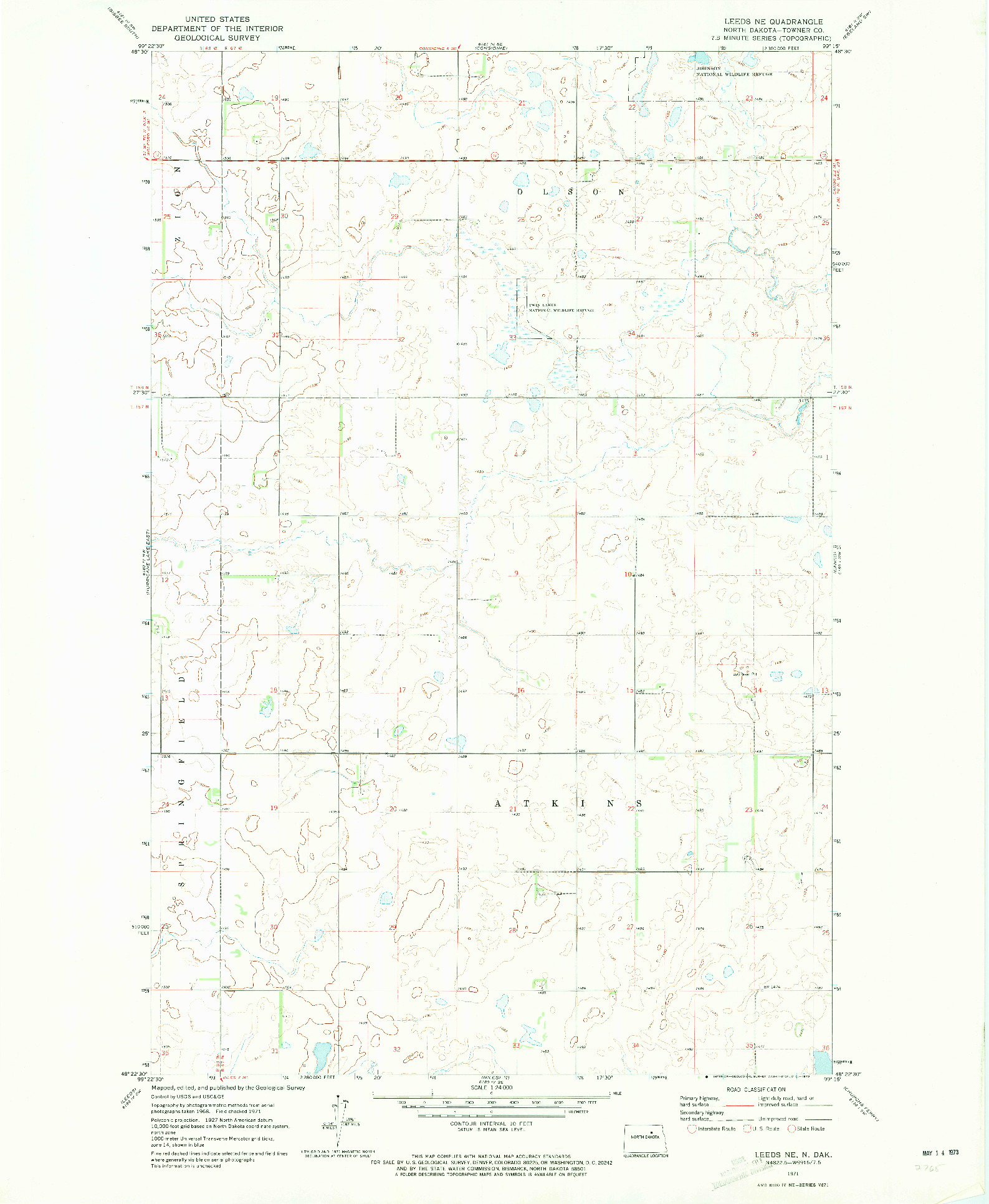 USGS 1:24000-SCALE QUADRANGLE FOR LEEDS NE, ND 1971