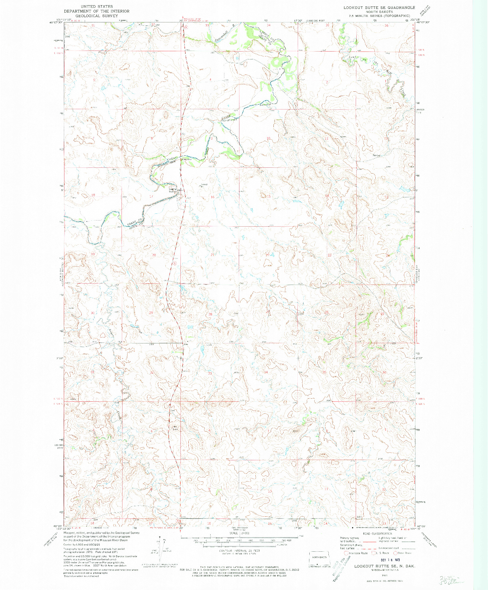 USGS 1:24000-SCALE QUADRANGLE FOR LOOKOUT BUTTE SE, ND 1971