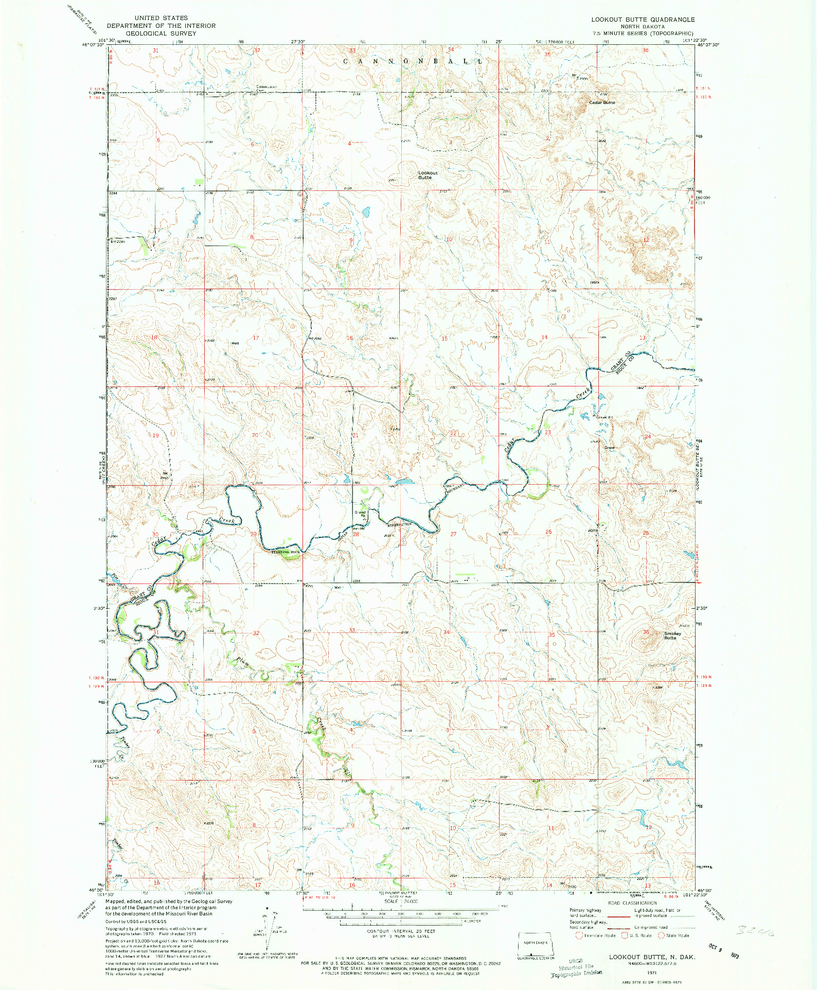 USGS 1:24000-SCALE QUADRANGLE FOR LOOKOUT BUTTE, ND 1971