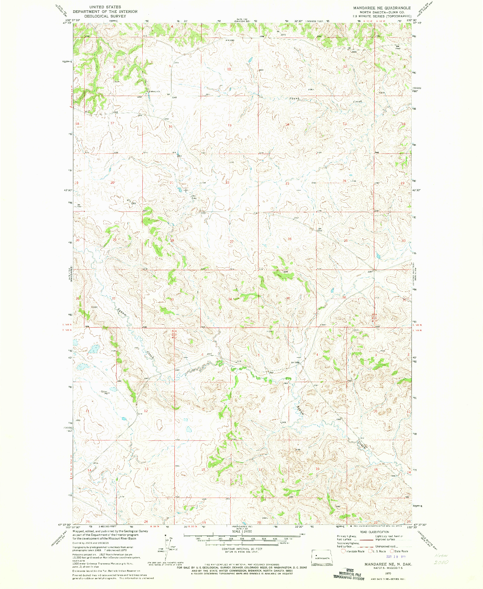 USGS 1:24000-SCALE QUADRANGLE FOR MANDAREE NE, ND 1970