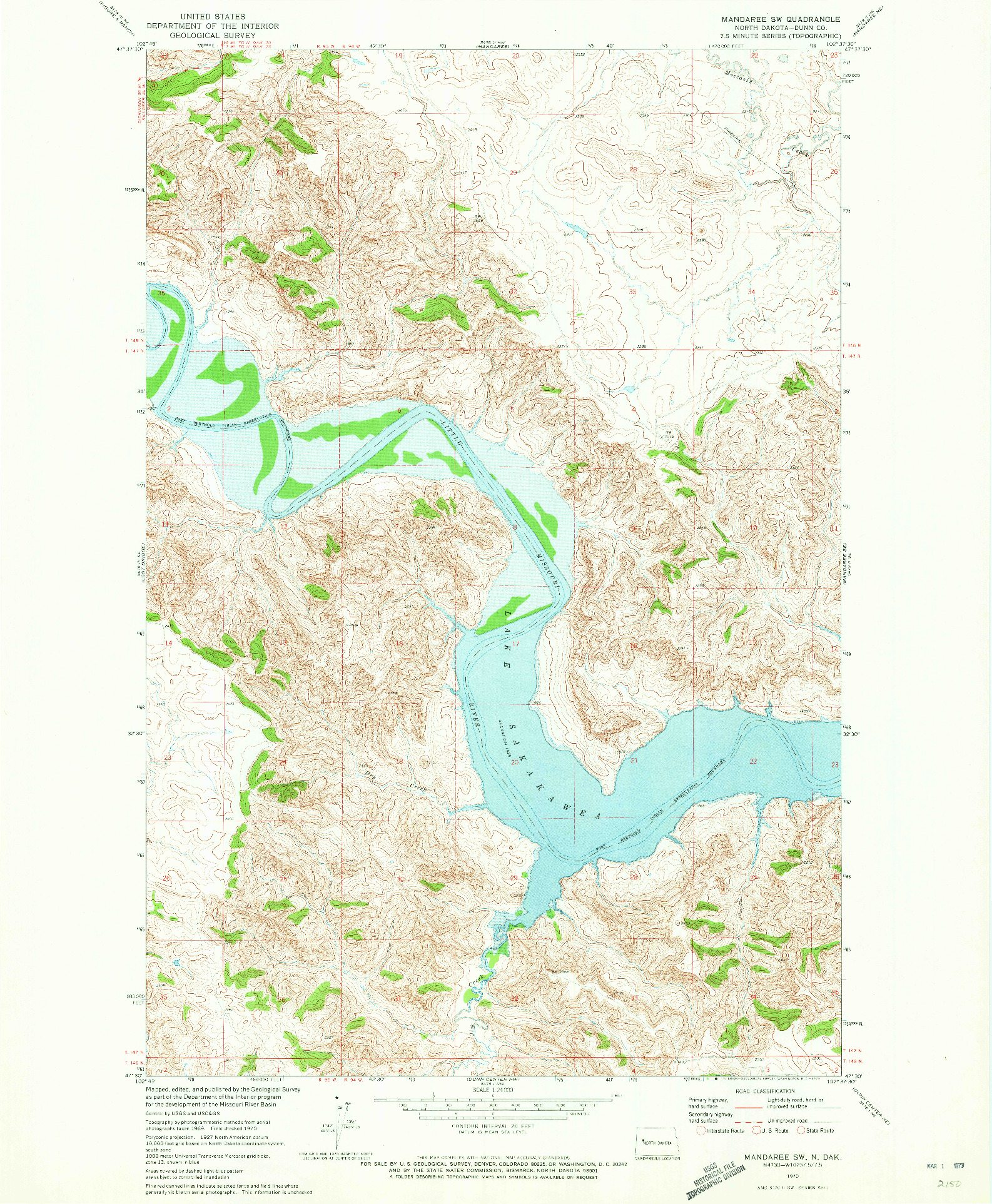 USGS 1:24000-SCALE QUADRANGLE FOR MANDAREE SW, ND 1970