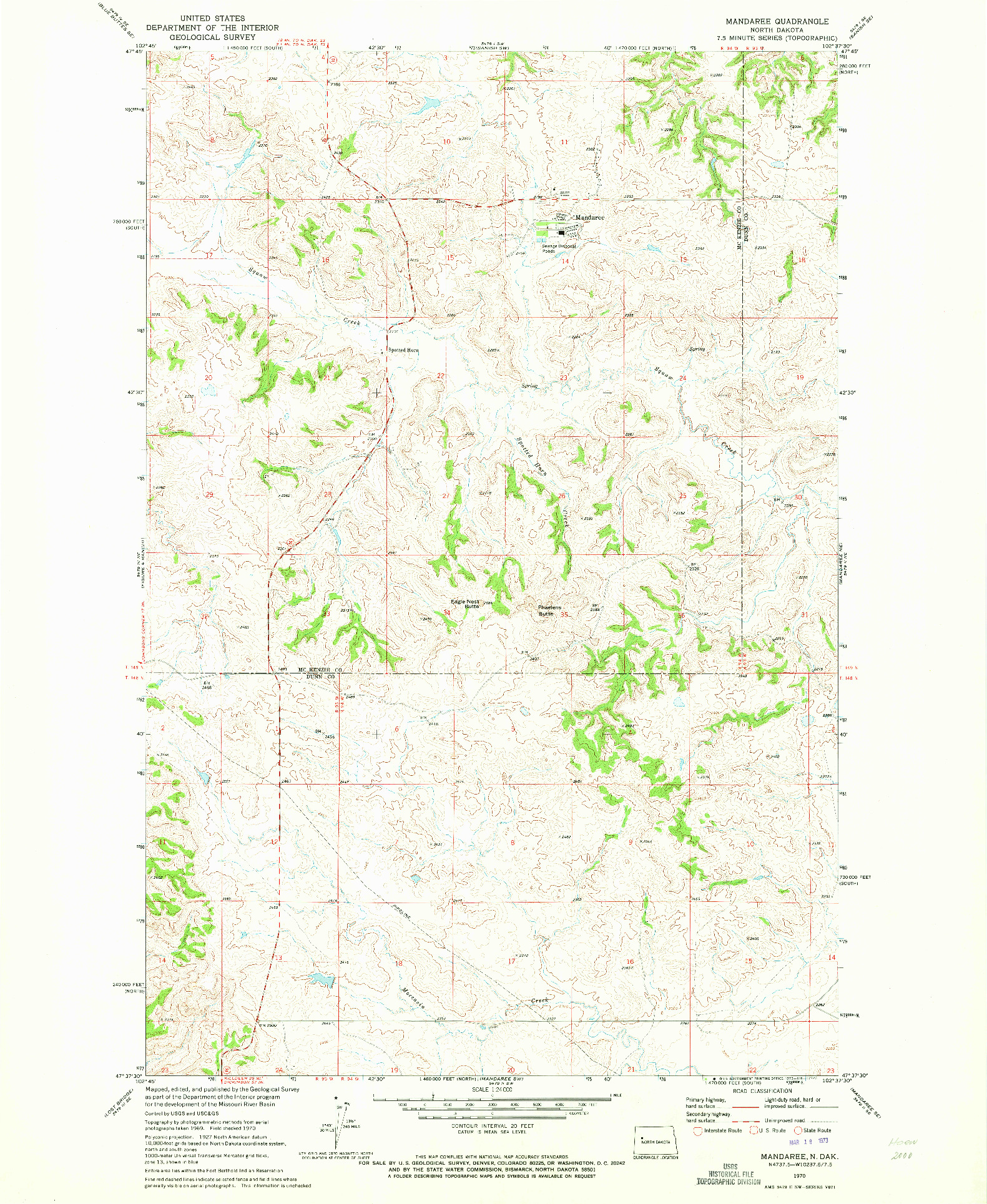 USGS 1:24000-SCALE QUADRANGLE FOR MANDAREE, ND 1970