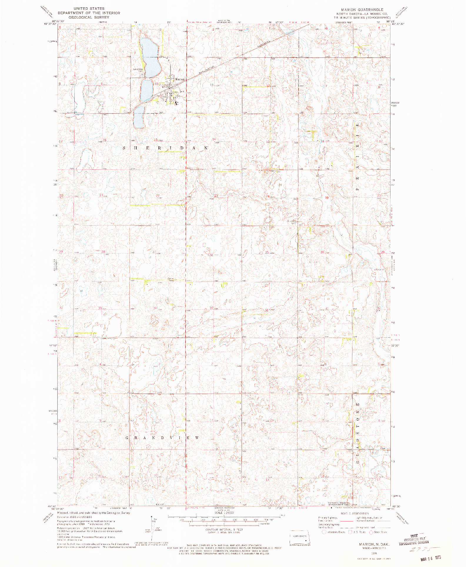 USGS 1:24000-SCALE QUADRANGLE FOR MARION, ND 1970