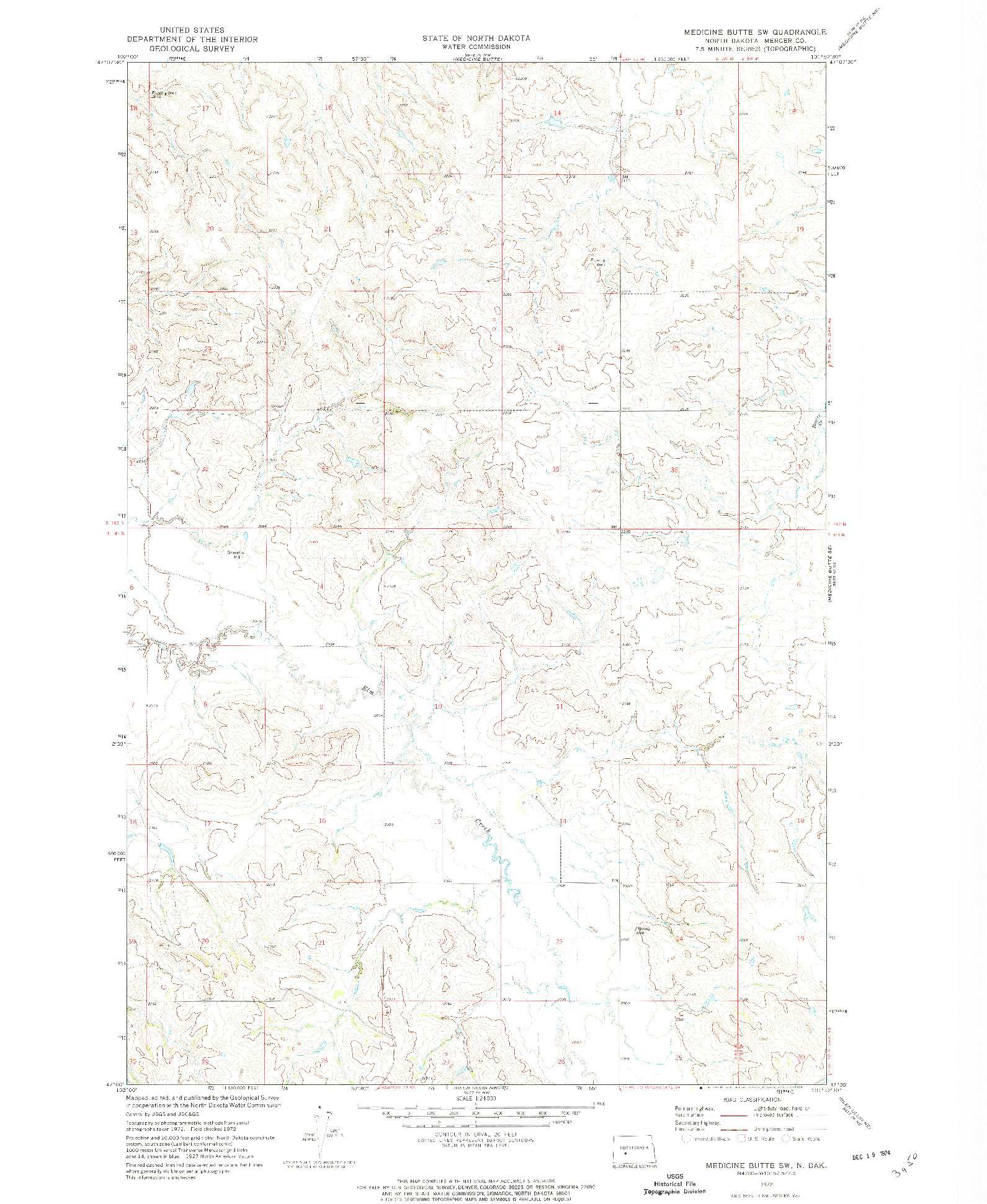 USGS 1:24000-SCALE QUADRANGLE FOR MEDICINE BUTTE SW, ND 1972