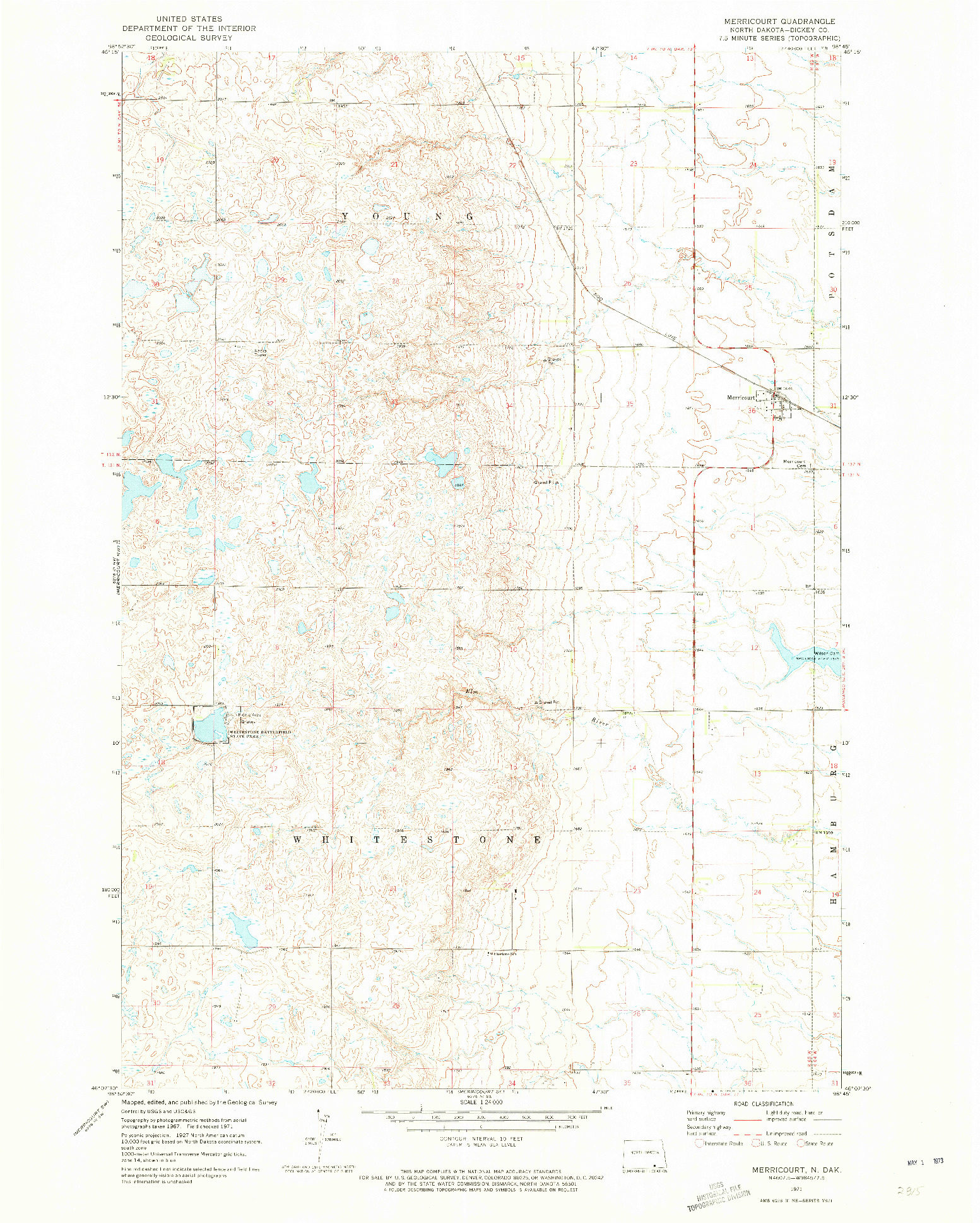USGS 1:24000-SCALE QUADRANGLE FOR MERRICOURT, ND 1971
