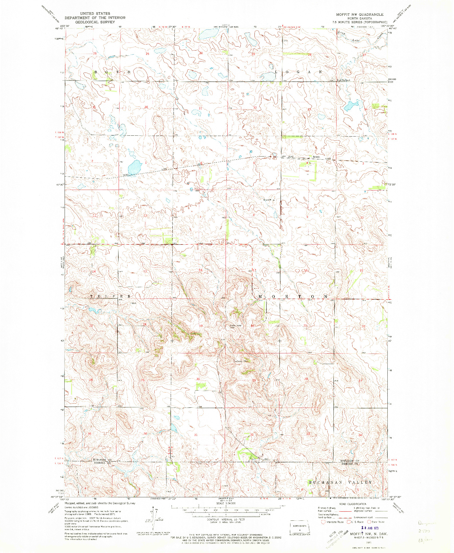 USGS 1:24000-SCALE QUADRANGLE FOR MOFFIT NW, ND 1971