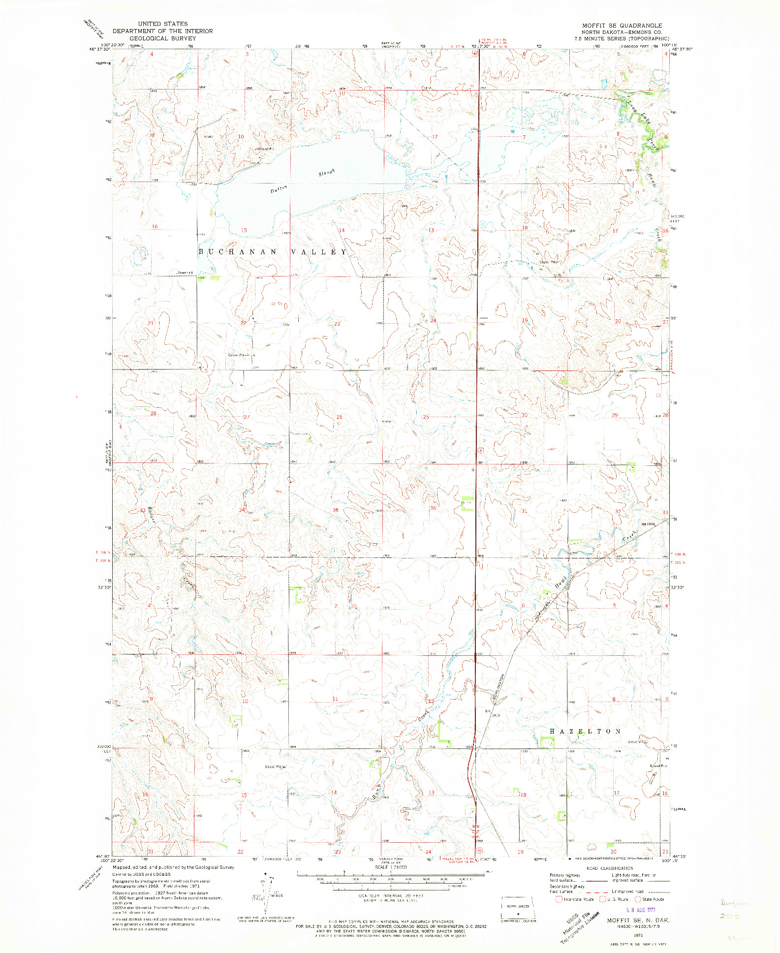 USGS 1:24000-SCALE QUADRANGLE FOR MOFFIT SE, ND 1971