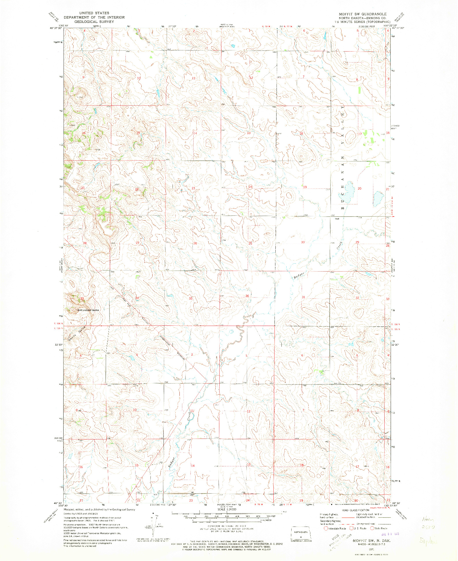 USGS 1:24000-SCALE QUADRANGLE FOR MOFFIT SW, ND 1971
