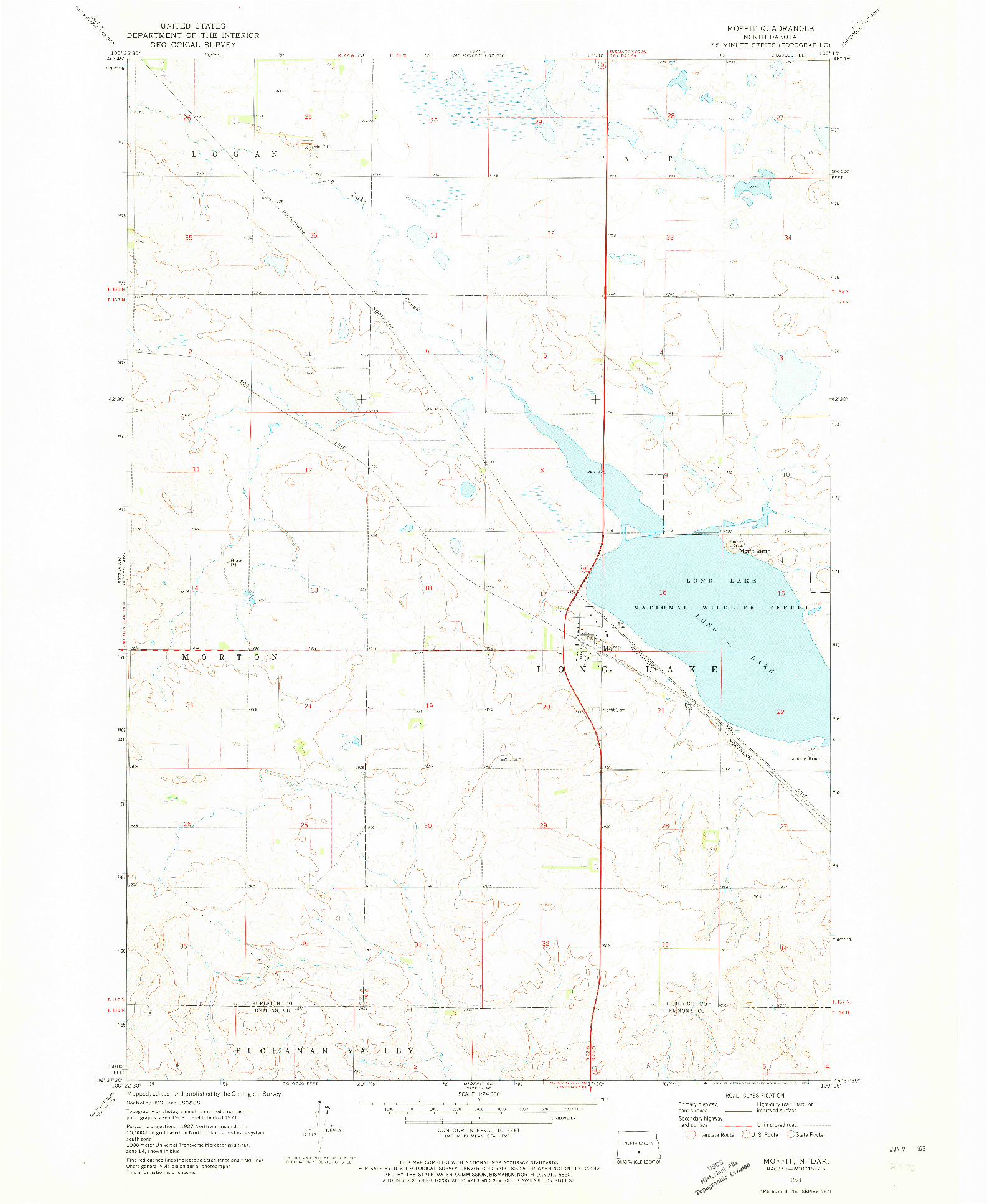 USGS 1:24000-SCALE QUADRANGLE FOR MOFFIT, ND 1971
