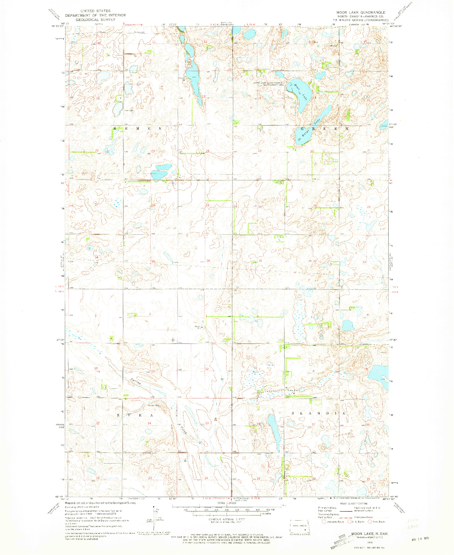 USGS 1:24000-SCALE QUADRANGLE FOR MOON LAKE, ND 1970