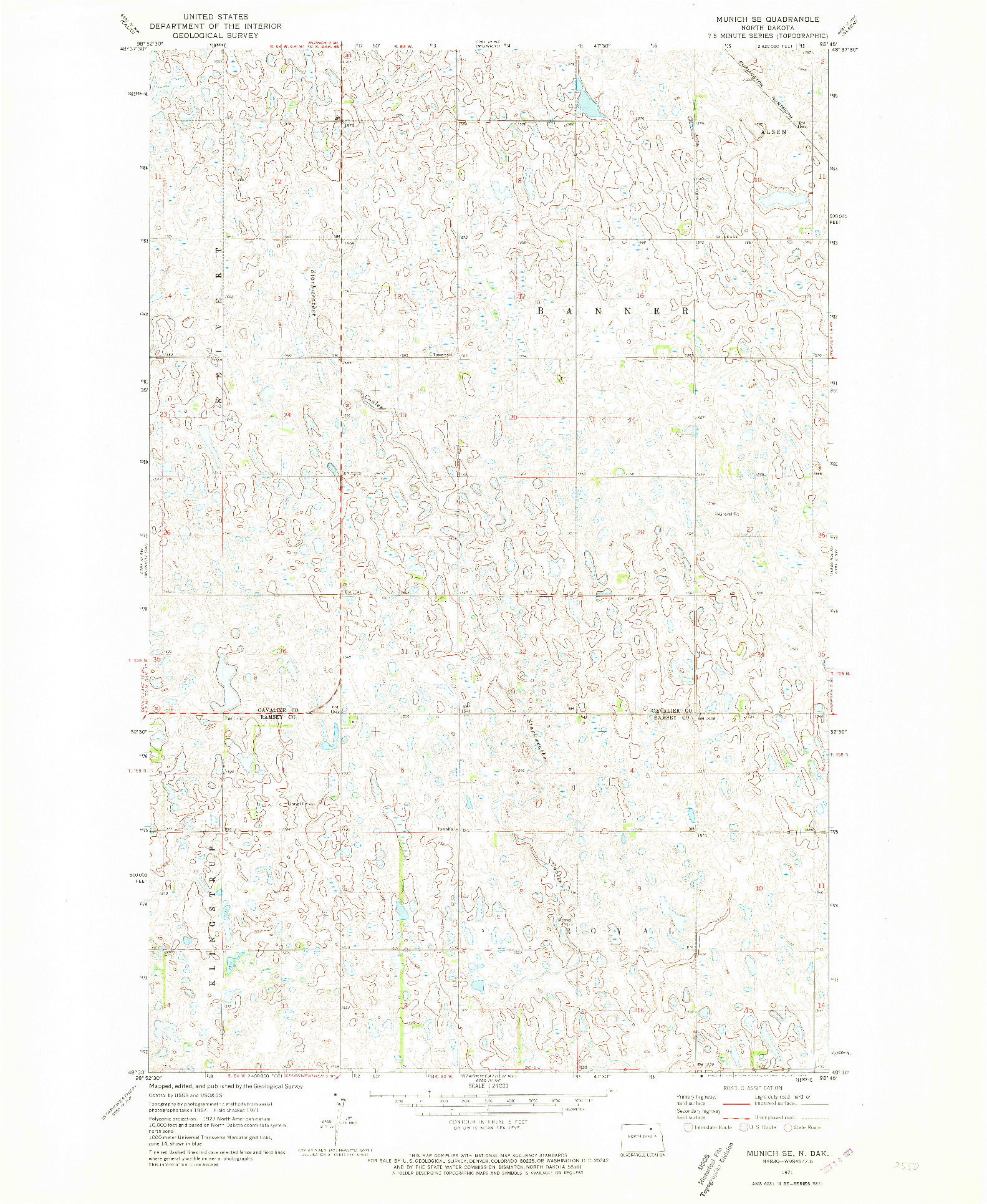 USGS 1:24000-SCALE QUADRANGLE FOR MUNICH SE, ND 1971