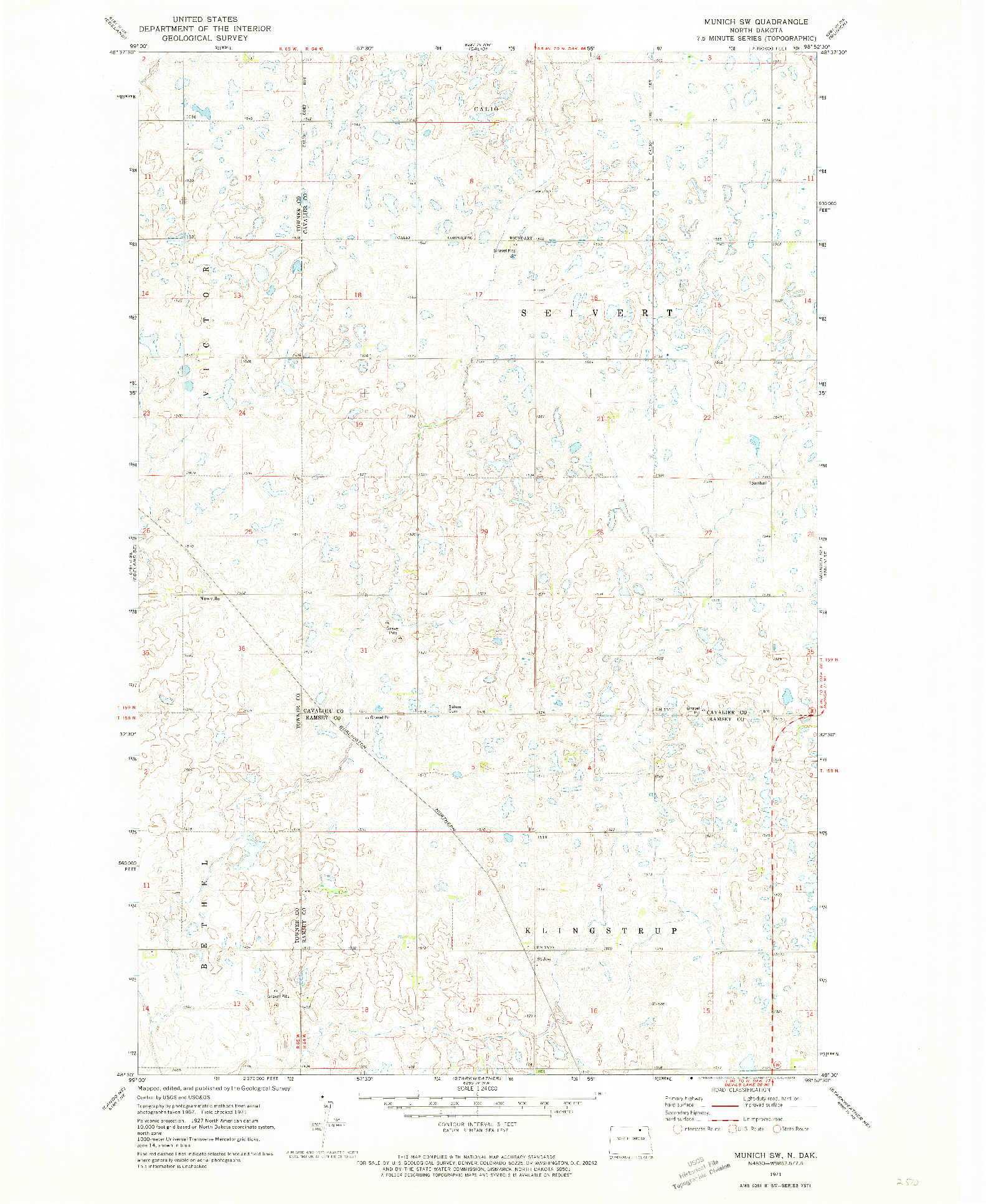 USGS 1:24000-SCALE QUADRANGLE FOR MUNICH SW, ND 1971