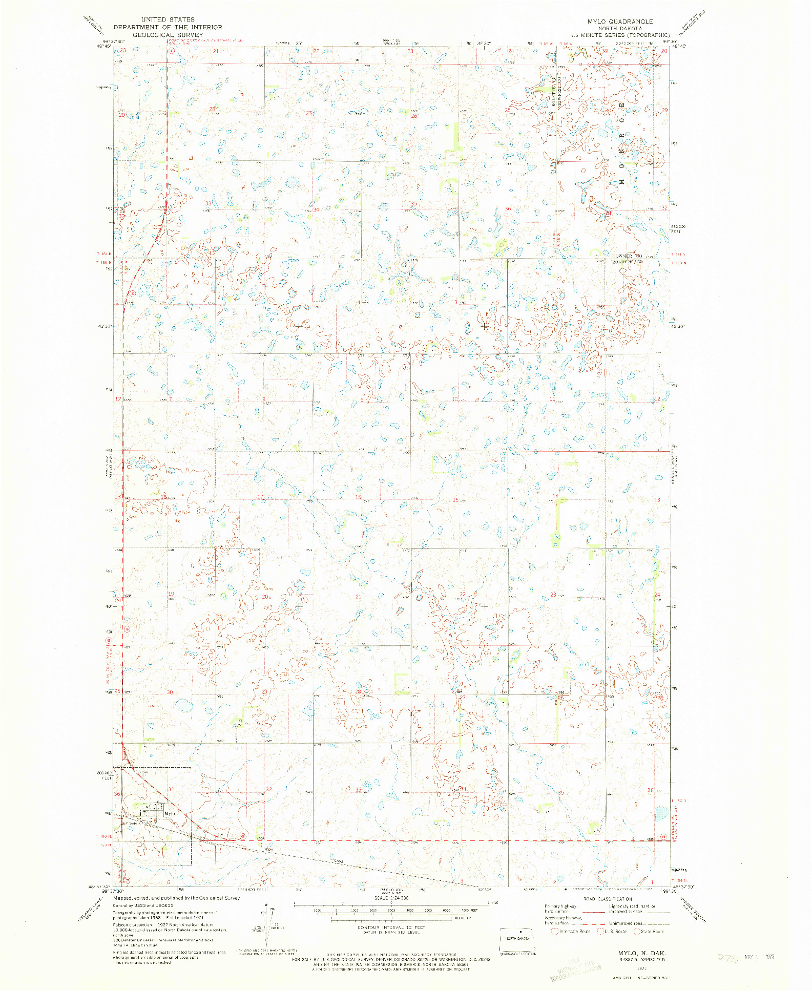 USGS 1:24000-SCALE QUADRANGLE FOR MYLO, ND 1971