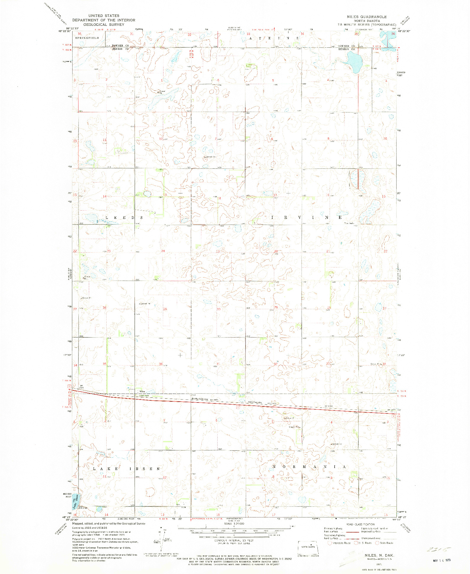 USGS 1:24000-SCALE QUADRANGLE FOR NILES, ND 1971