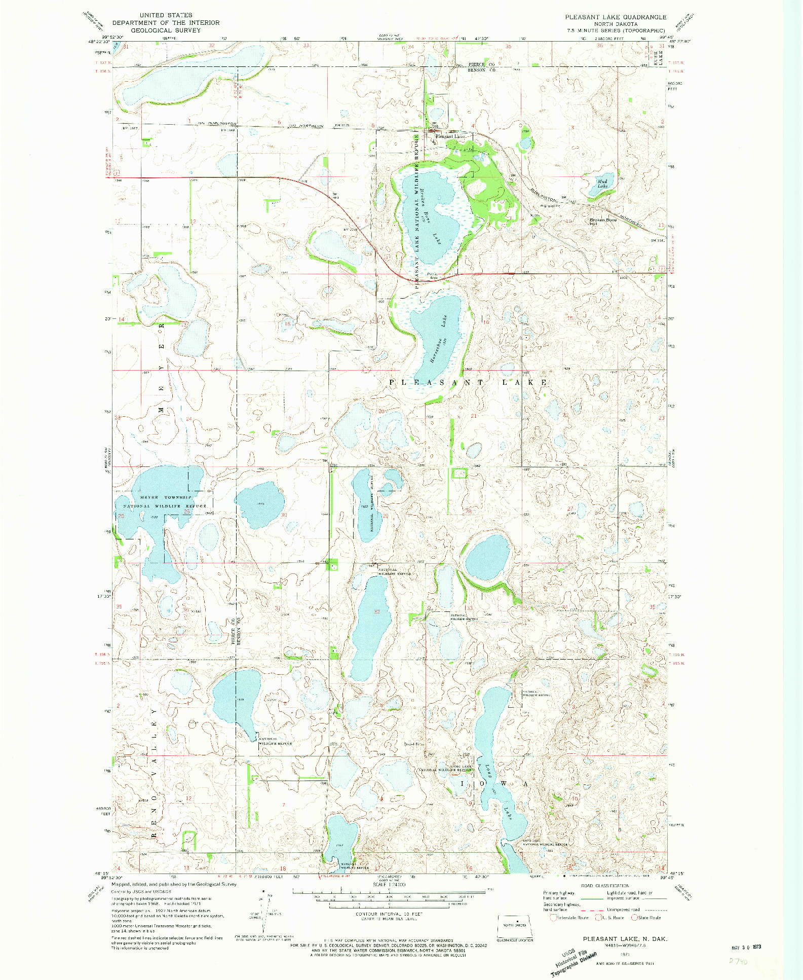 USGS 1:24000-SCALE QUADRANGLE FOR PLEASANT LAKE, ND 1971