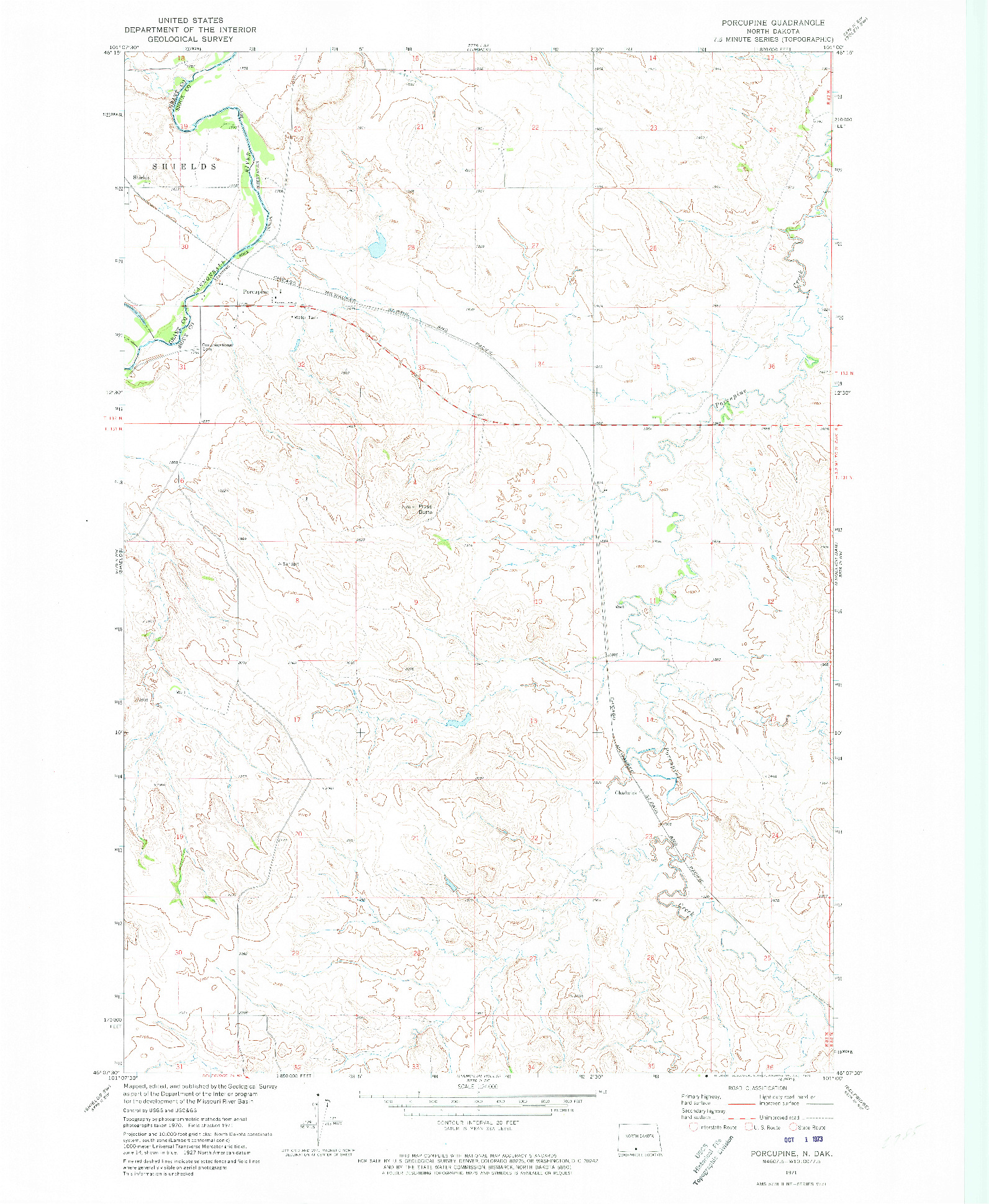 USGS 1:24000-SCALE QUADRANGLE FOR PORCUPINE, ND 1971