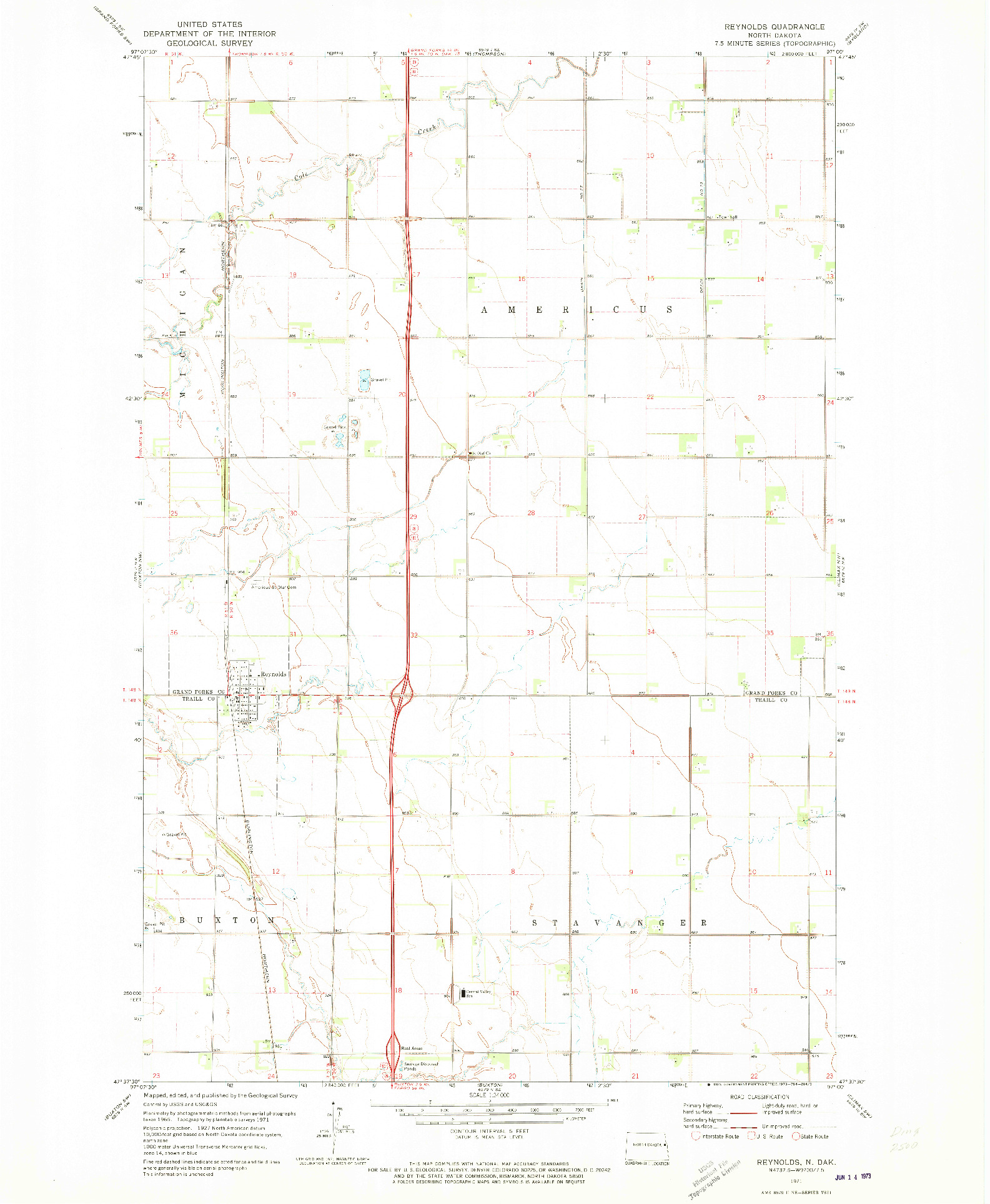USGS 1:24000-SCALE QUADRANGLE FOR REYNOLDS, ND 1971