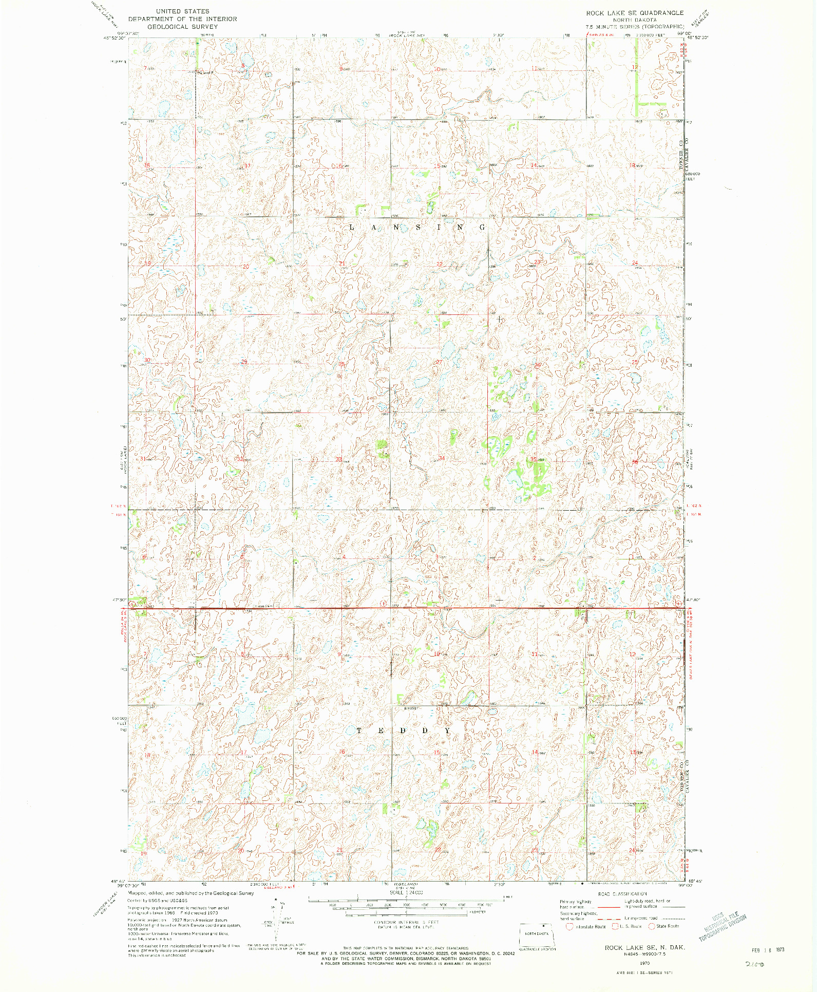 USGS 1:24000-SCALE QUADRANGLE FOR ROCK LAKE SE, ND 1970