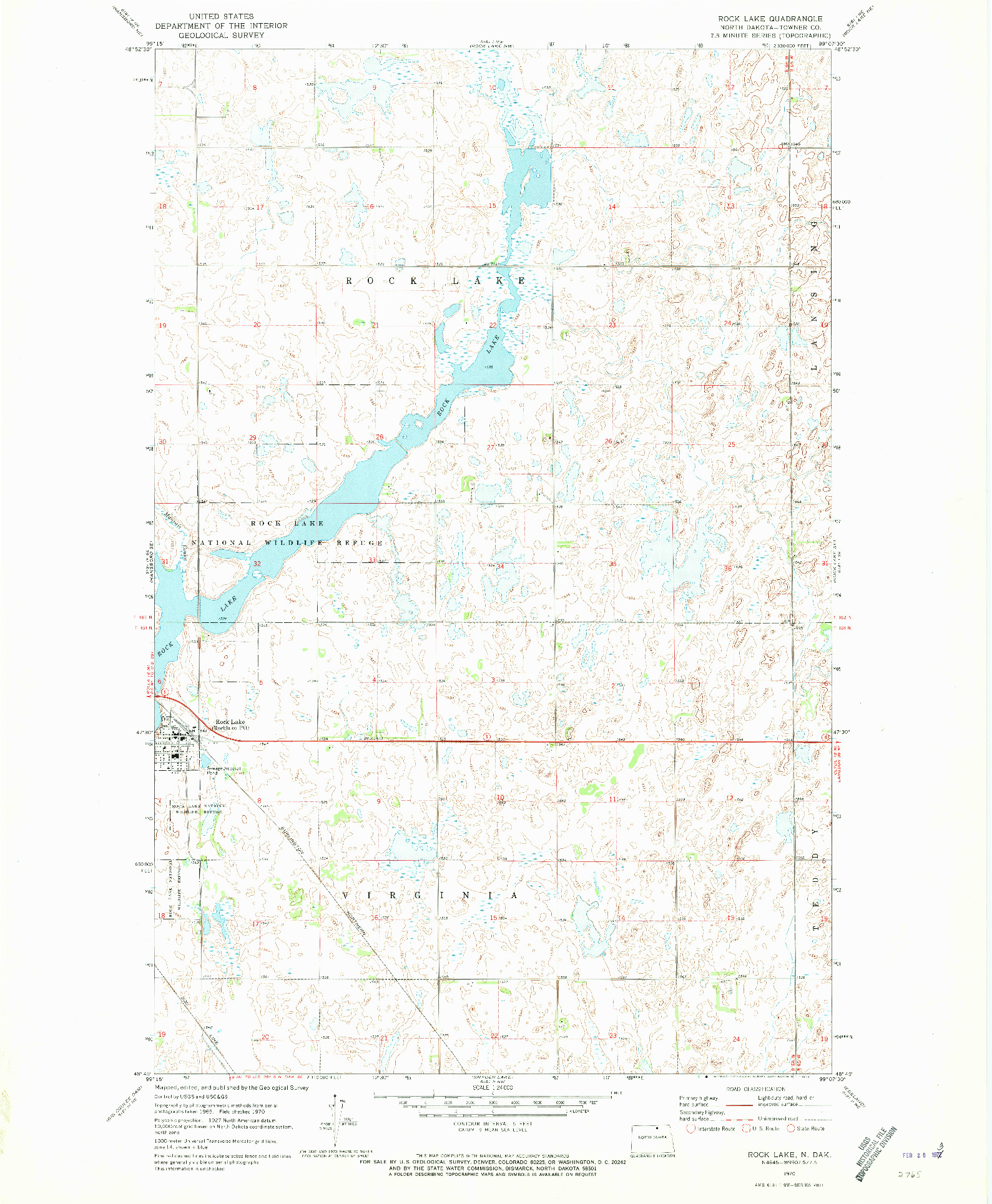 USGS 1:24000-SCALE QUADRANGLE FOR ROCK LAKE, ND 1970