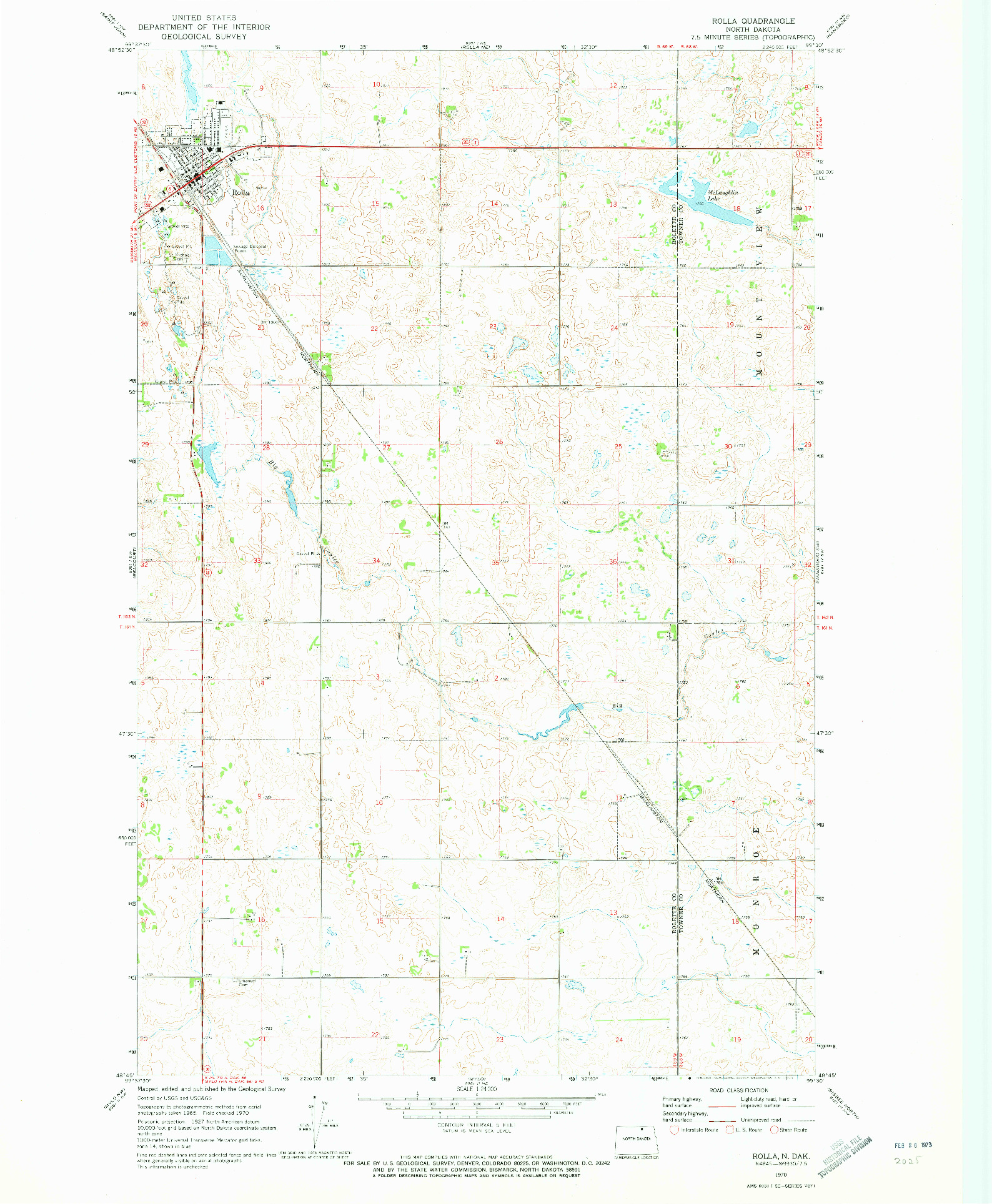 USGS 1:24000-SCALE QUADRANGLE FOR ROLLA, ND 1970