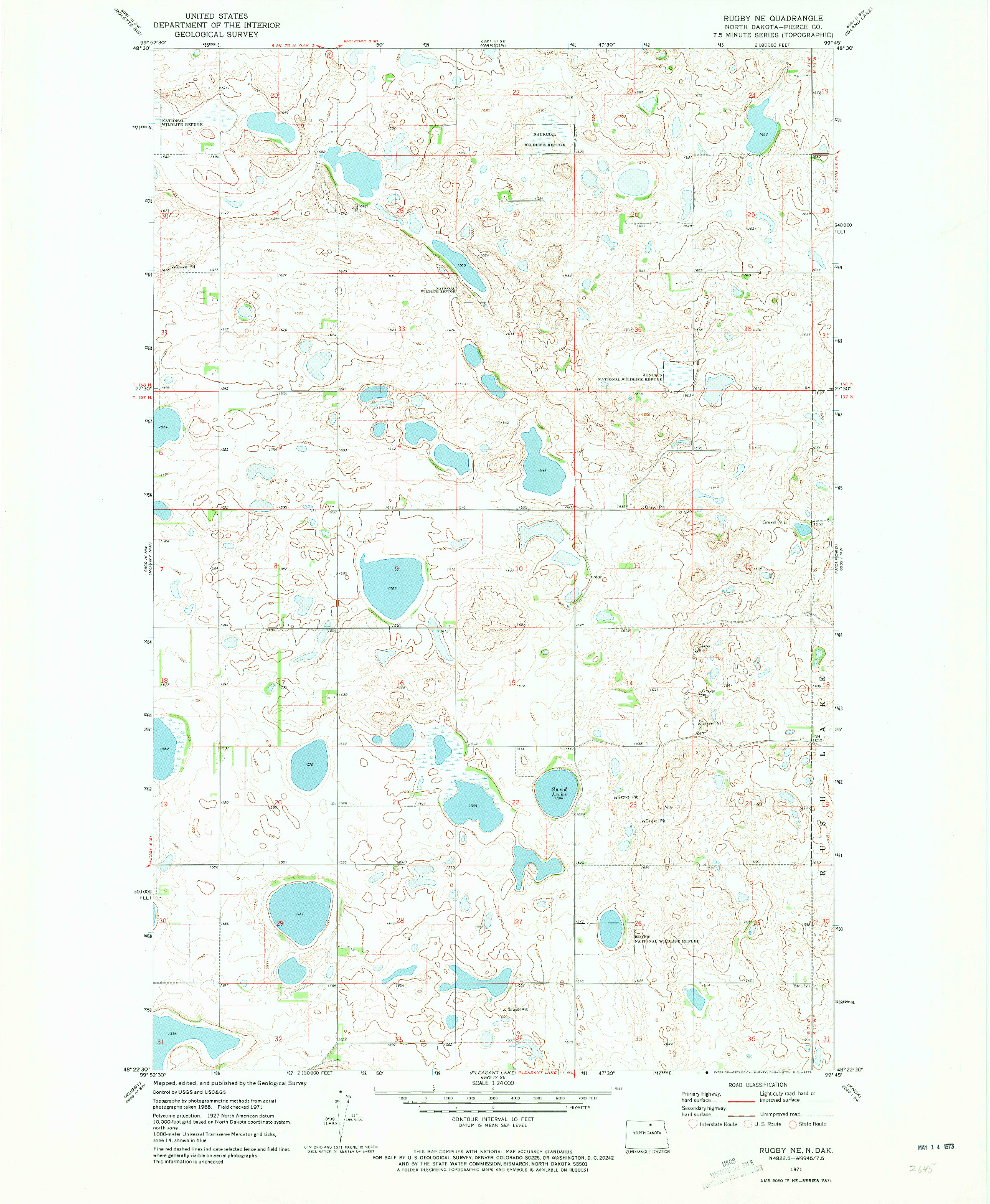 USGS 1:24000-SCALE QUADRANGLE FOR RUGBY NE, ND 1971