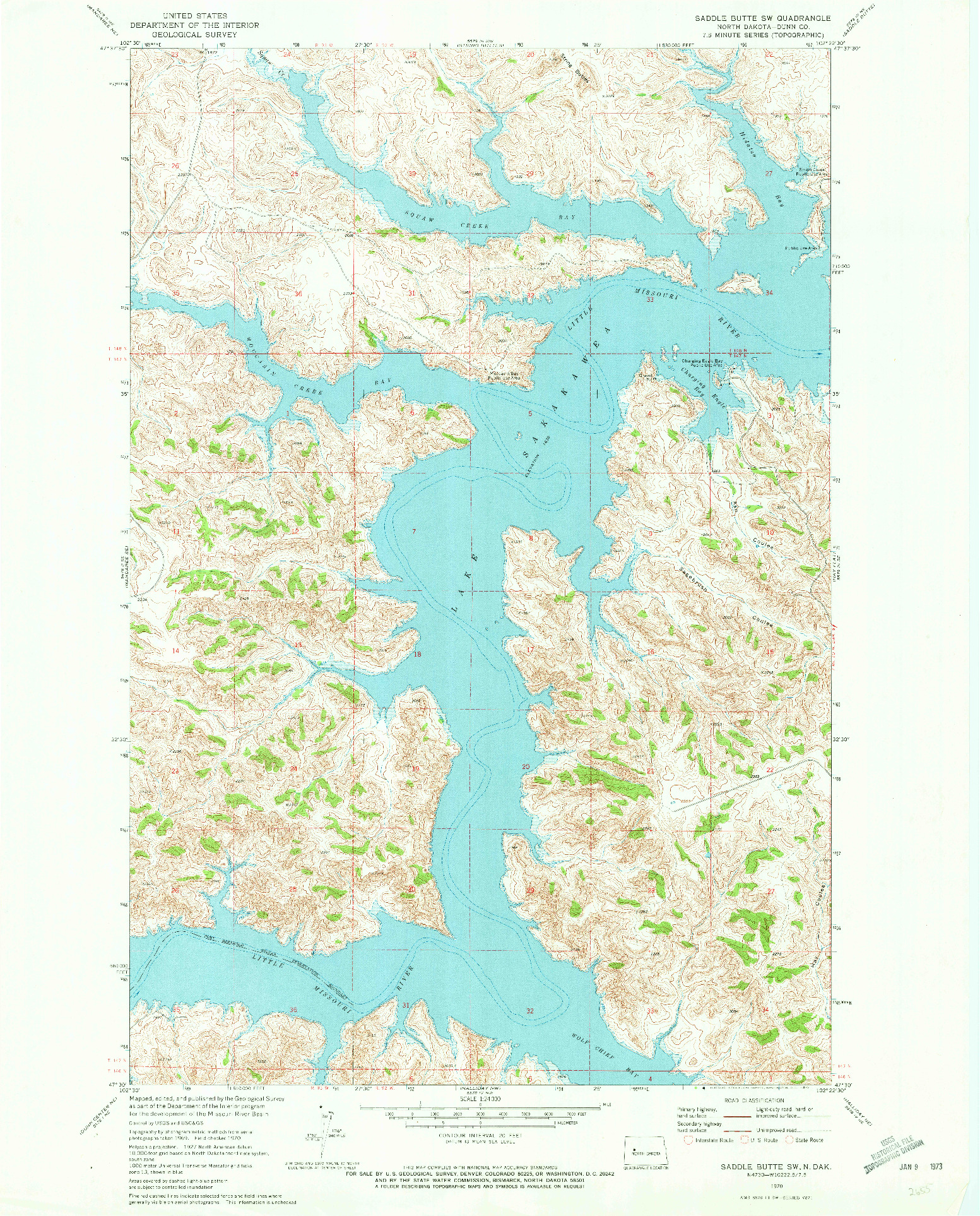 USGS 1:24000-SCALE QUADRANGLE FOR SADDLE BUTTE SW, ND 1970