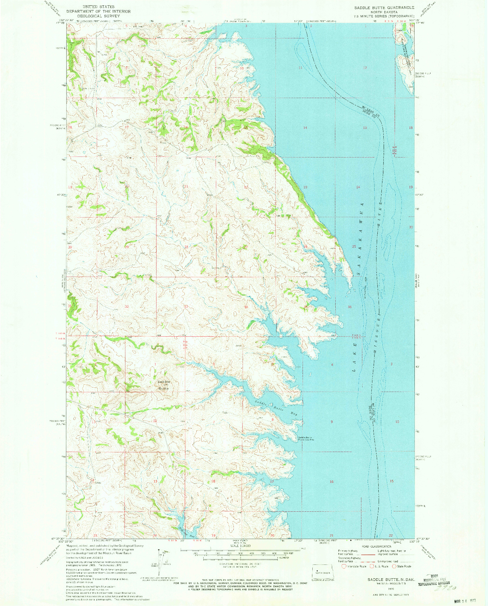 USGS 1:24000-SCALE QUADRANGLE FOR SADDLE BUTTE, ND 1970