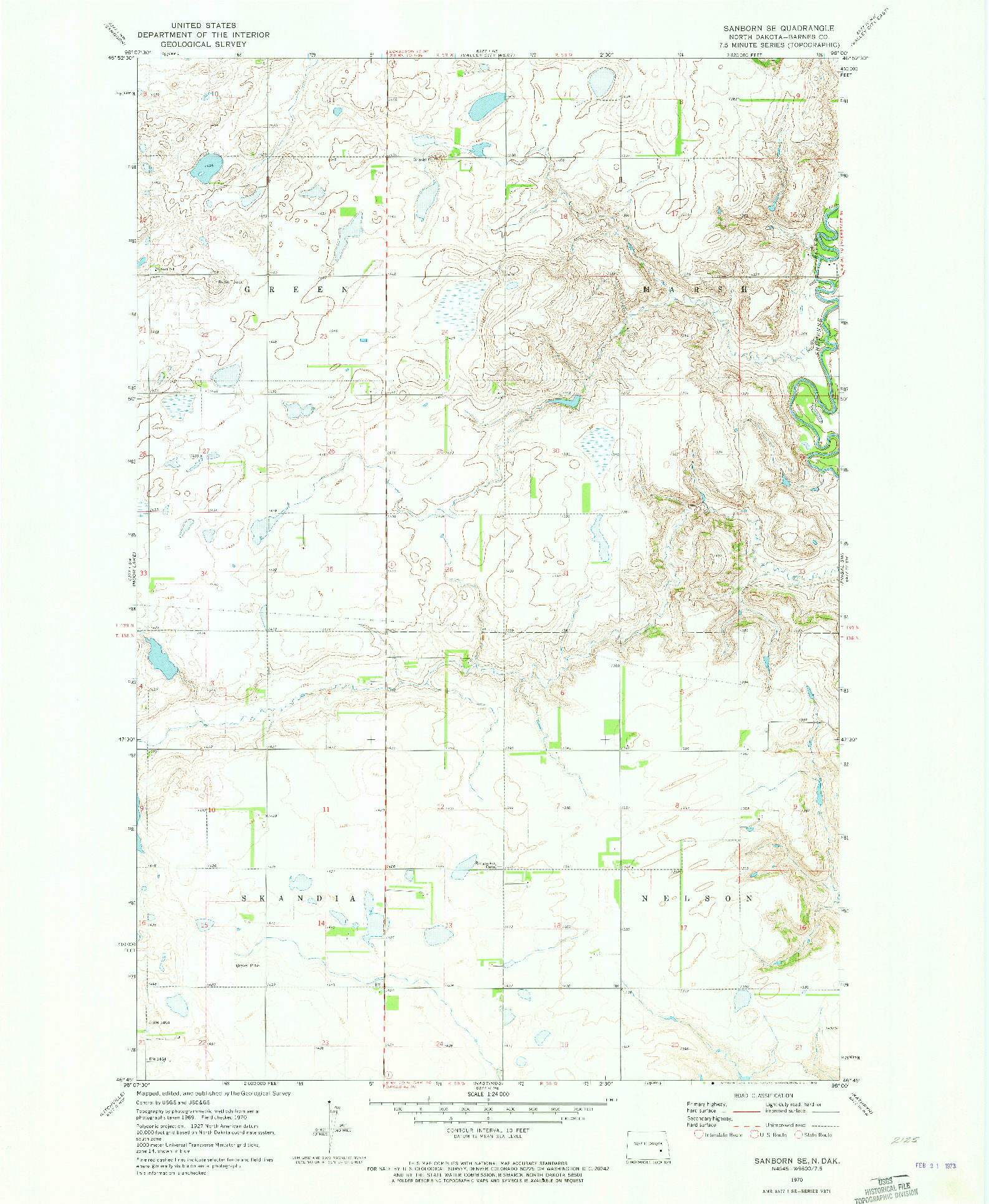 USGS 1:24000-SCALE QUADRANGLE FOR SANBORN SE, ND 1970