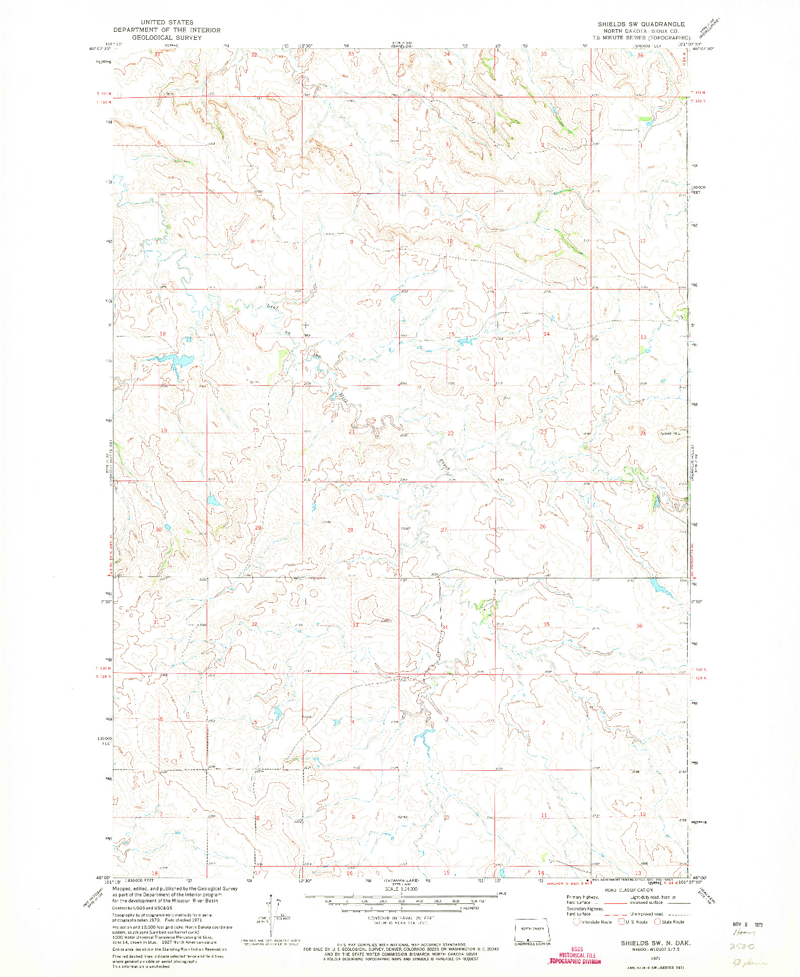 USGS 1:24000-SCALE QUADRANGLE FOR SHIELDS SW, ND 1971