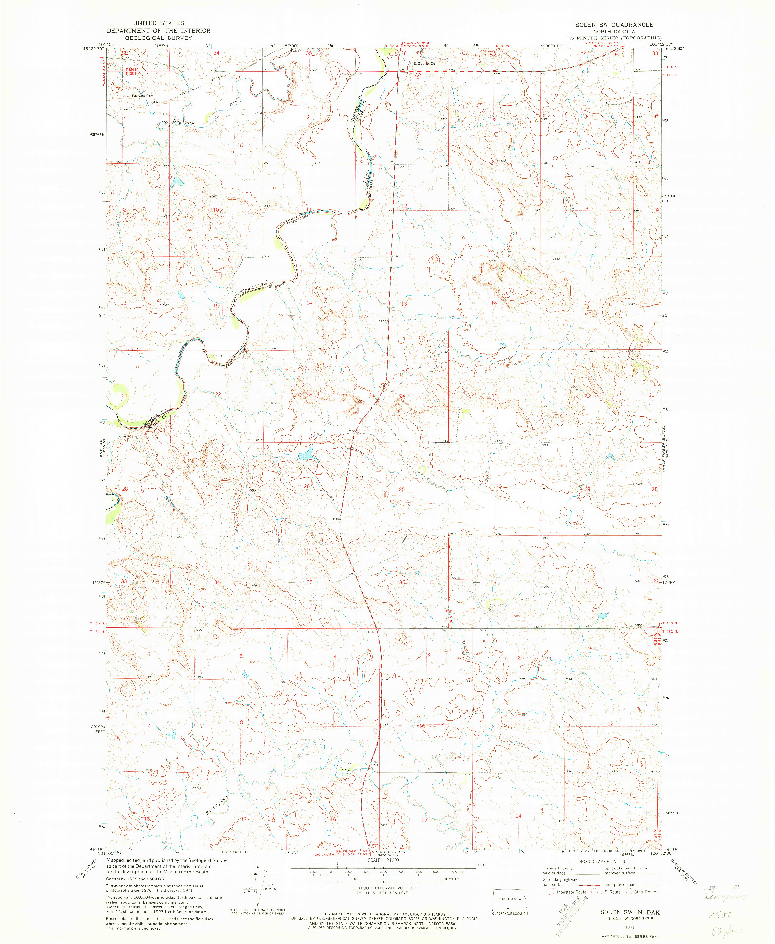 USGS 1:24000-SCALE QUADRANGLE FOR SOLEN SW, ND 1971