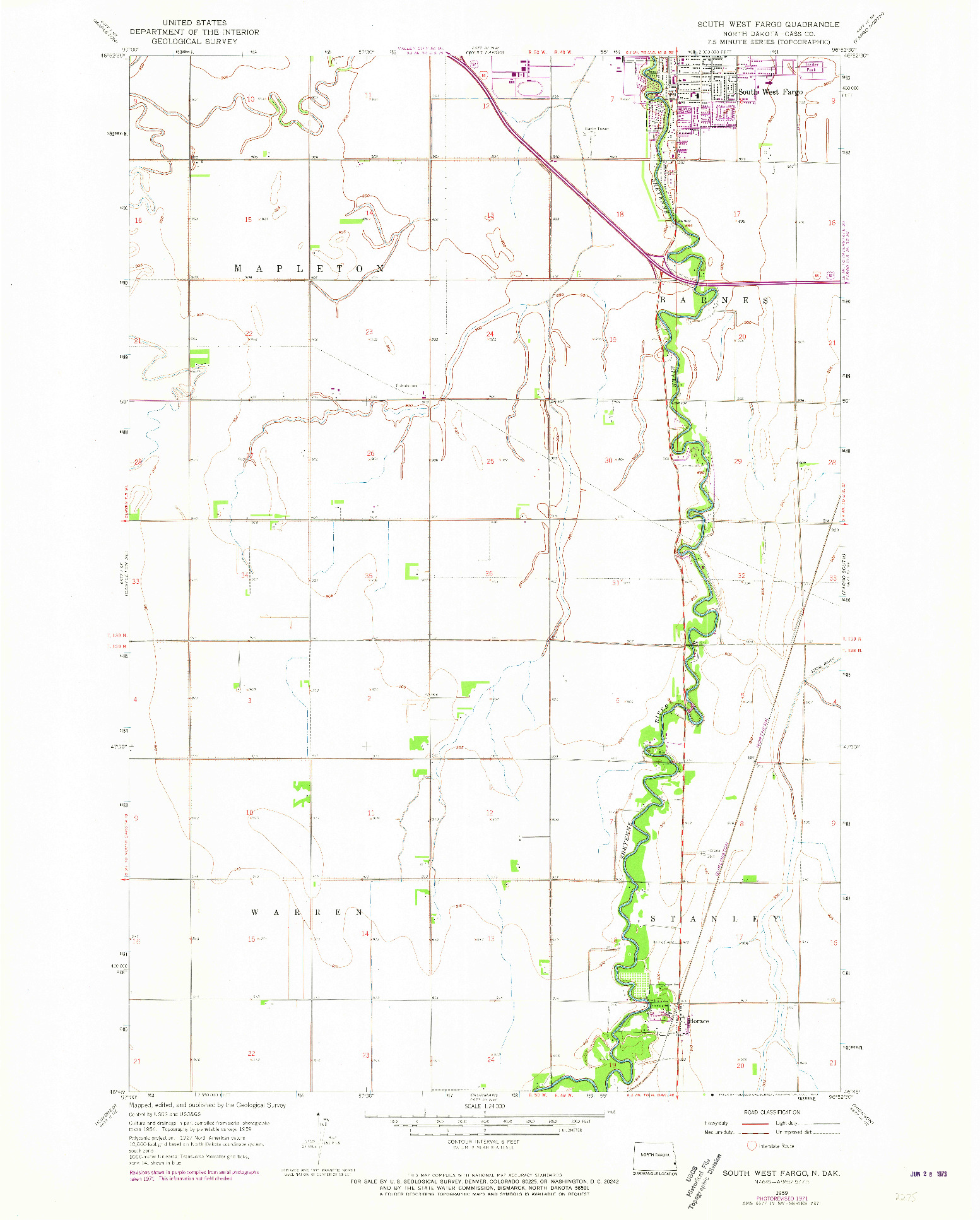 USGS 1:24000-SCALE QUADRANGLE FOR SOUTH WEST FARGO, ND 1959