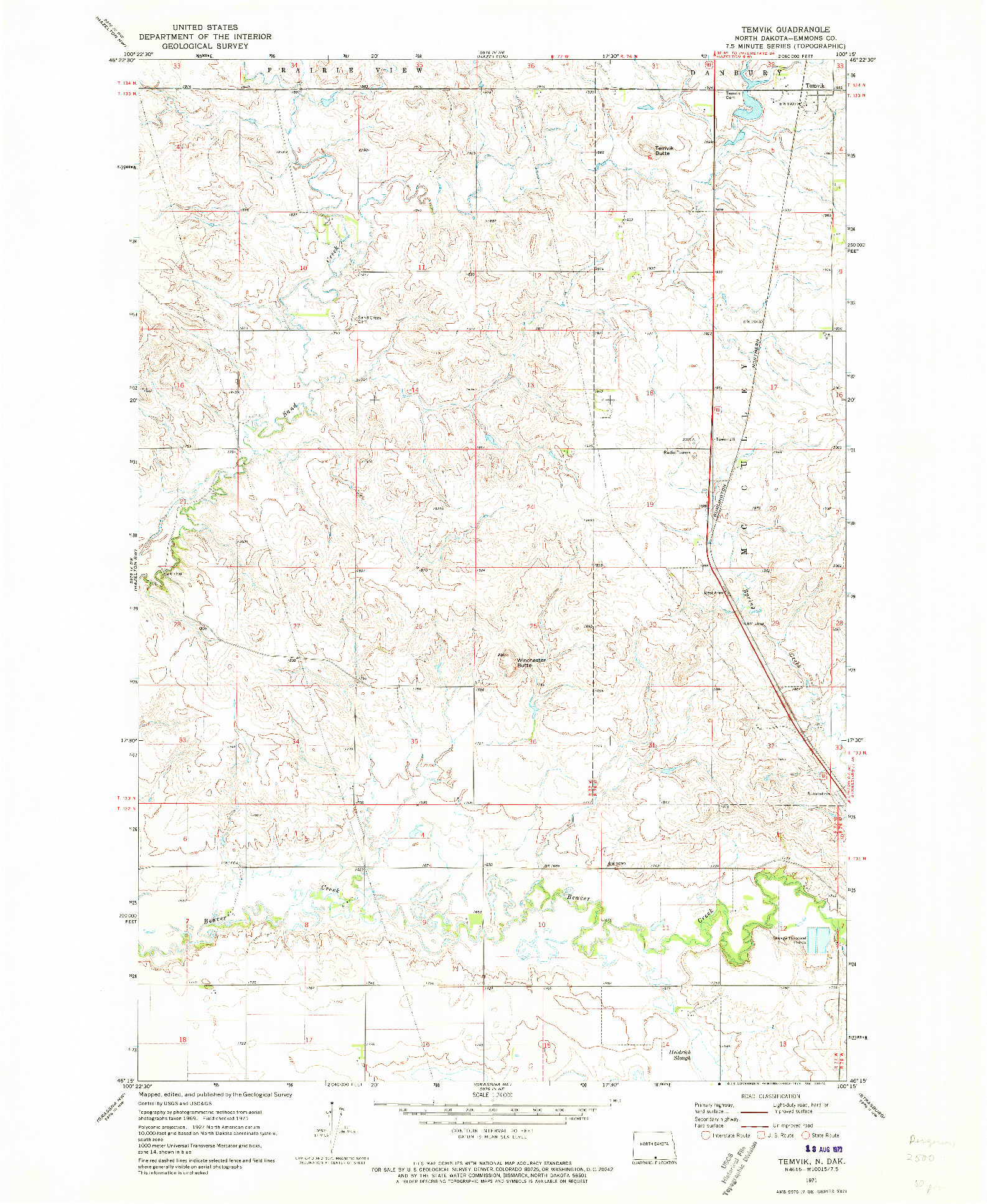 USGS 1:24000-SCALE QUADRANGLE FOR TEMVIK, ND 1971