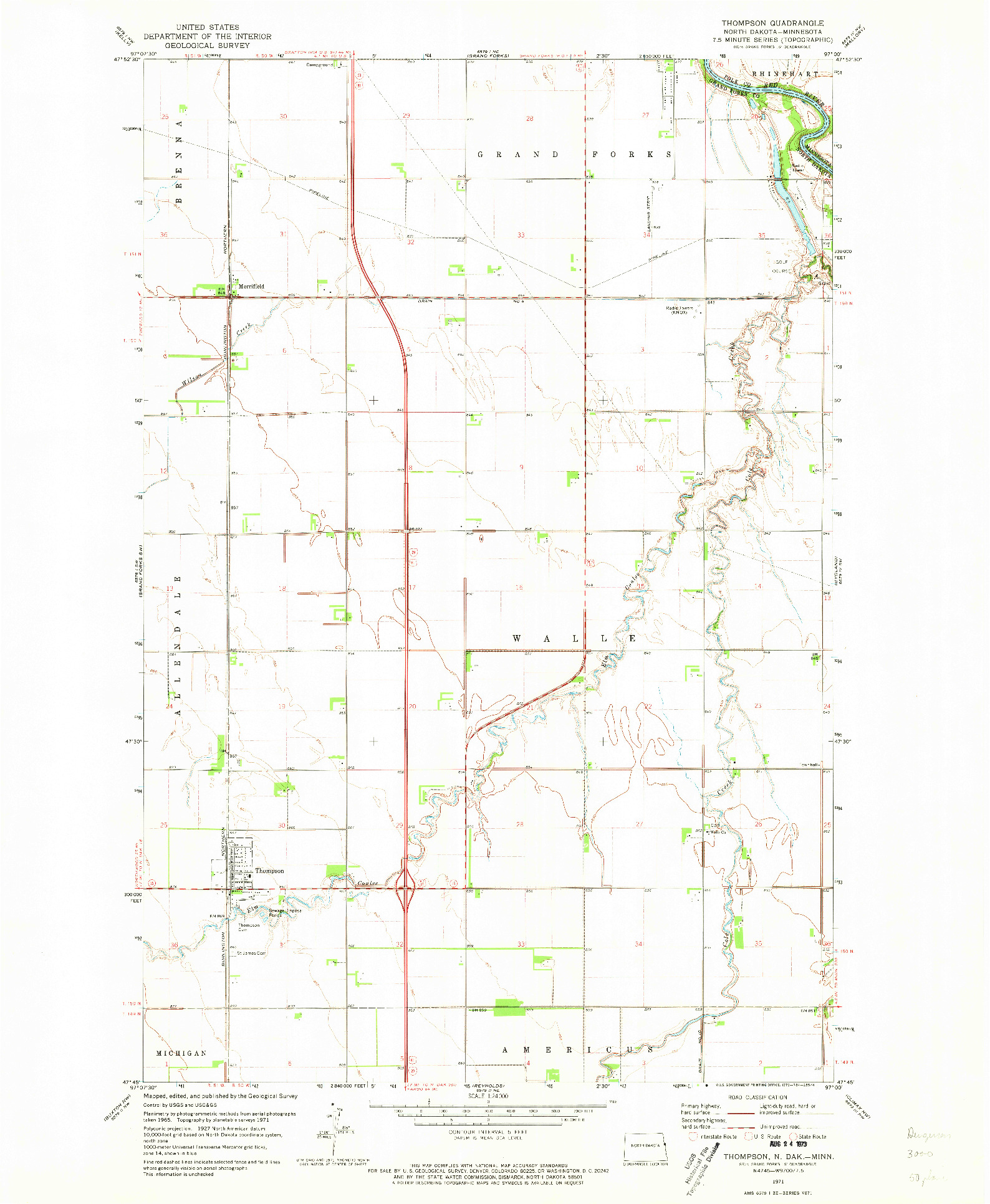 USGS 1:24000-SCALE QUADRANGLE FOR THOMPSON, ND 1971