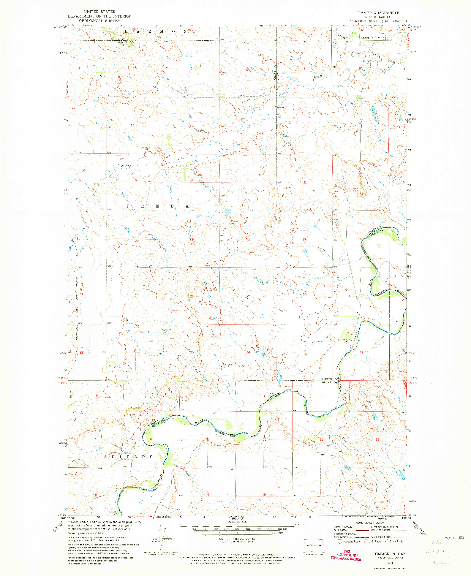 USGS 1:24000-SCALE QUADRANGLE FOR TIMMER, ND 1971