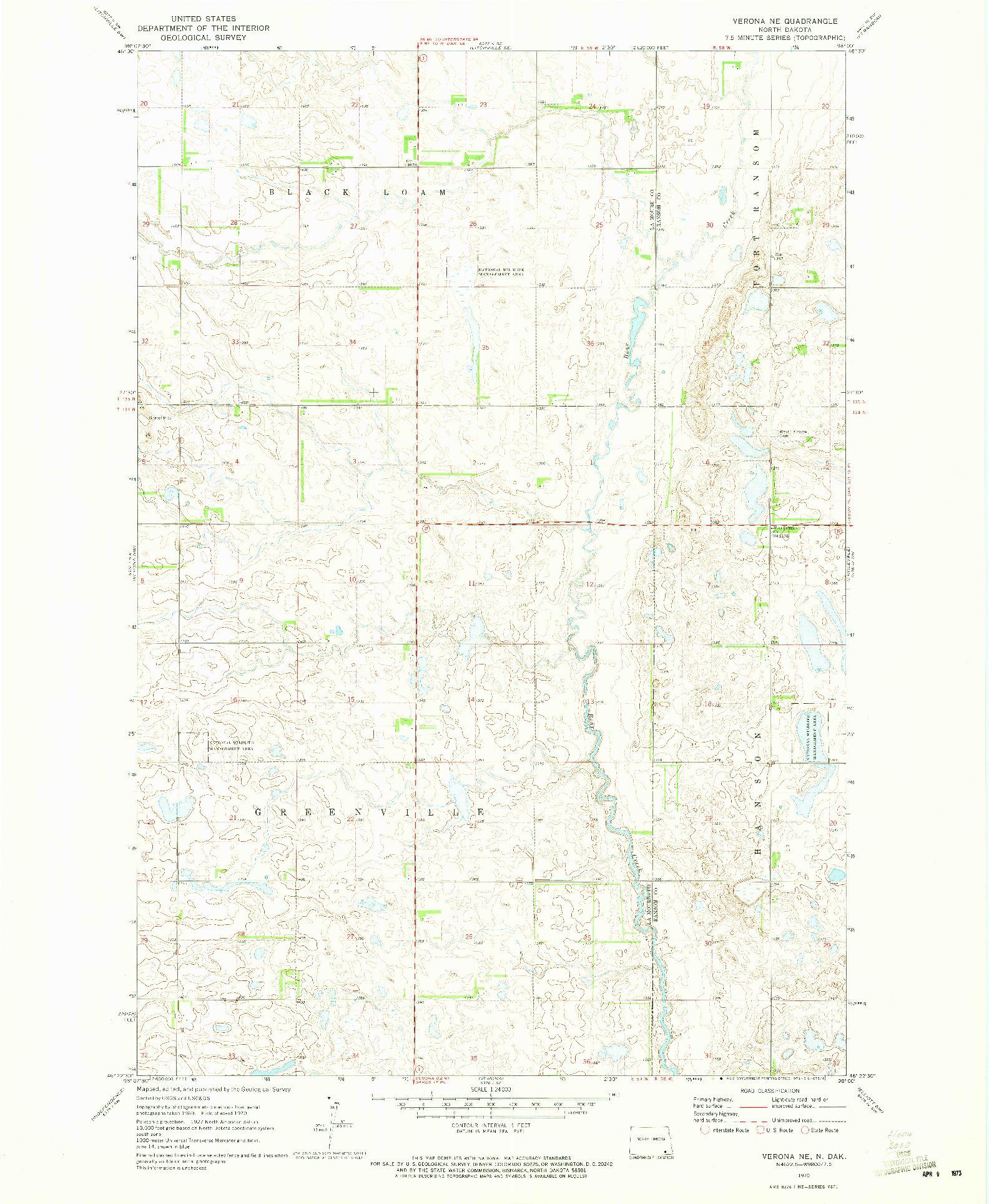 USGS 1:24000-SCALE QUADRANGLE FOR VERONA NE, ND 1970