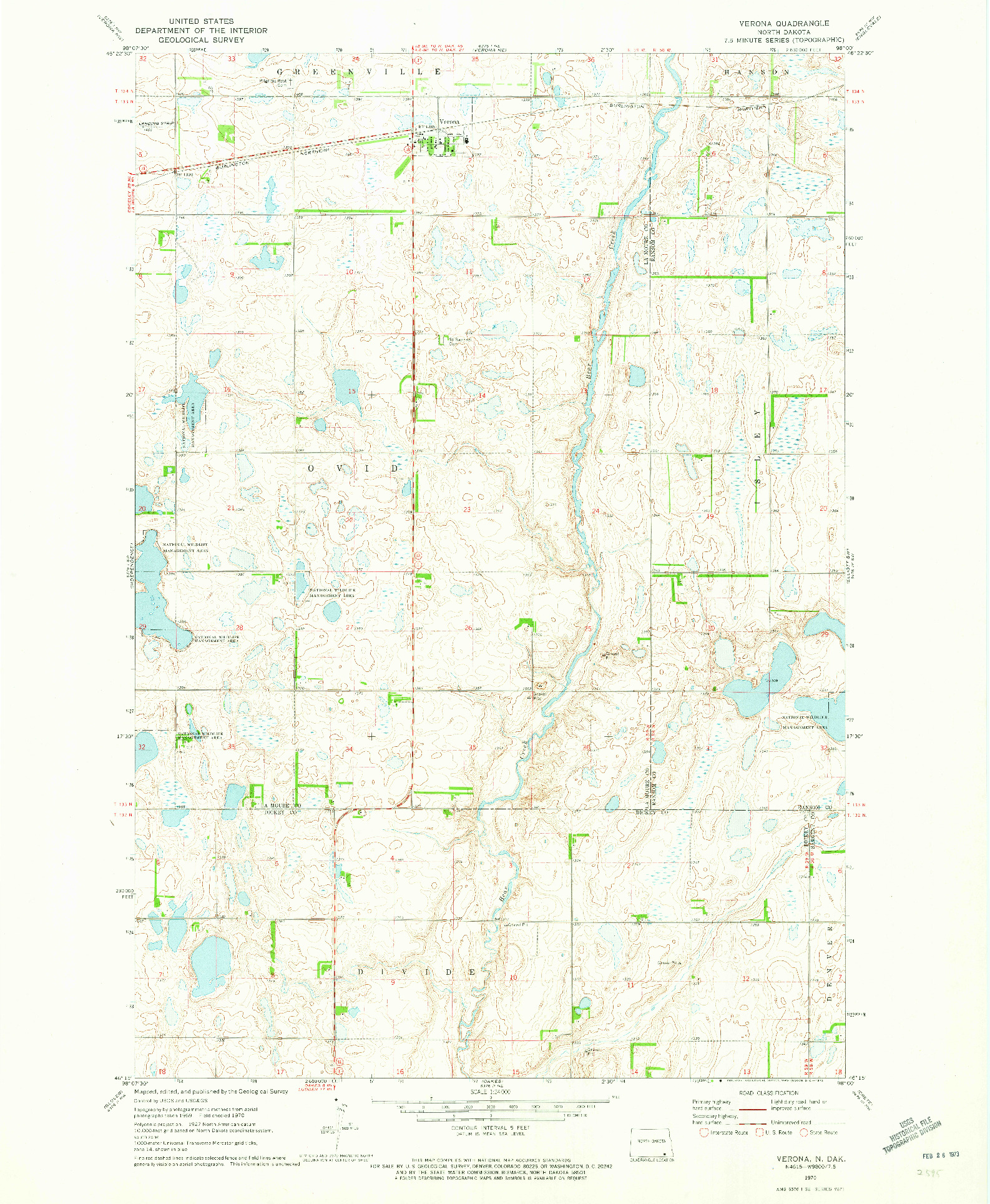 USGS 1:24000-SCALE QUADRANGLE FOR VERONA, ND 1970