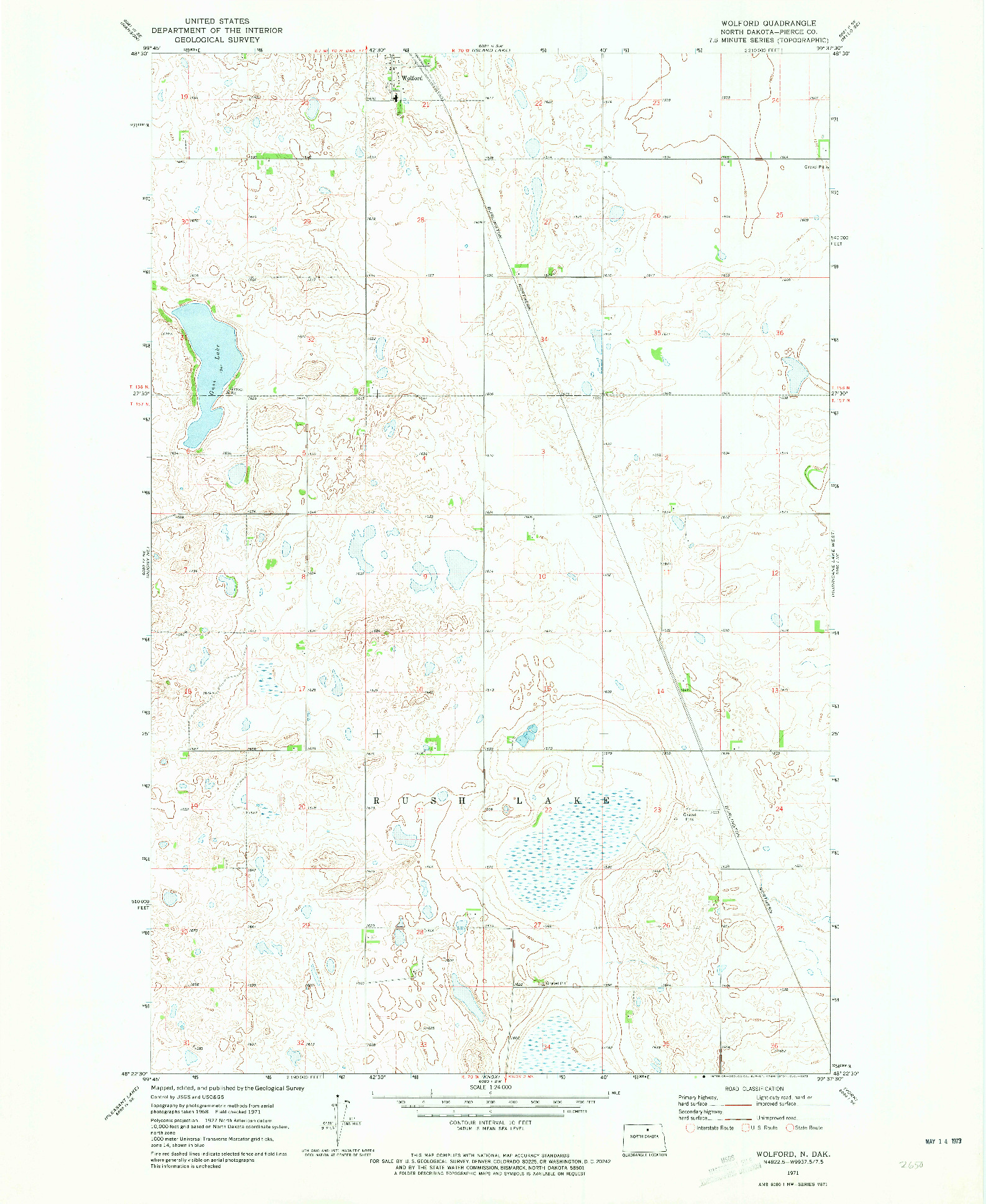 USGS 1:24000-SCALE QUADRANGLE FOR WOLFORD, ND 1971
