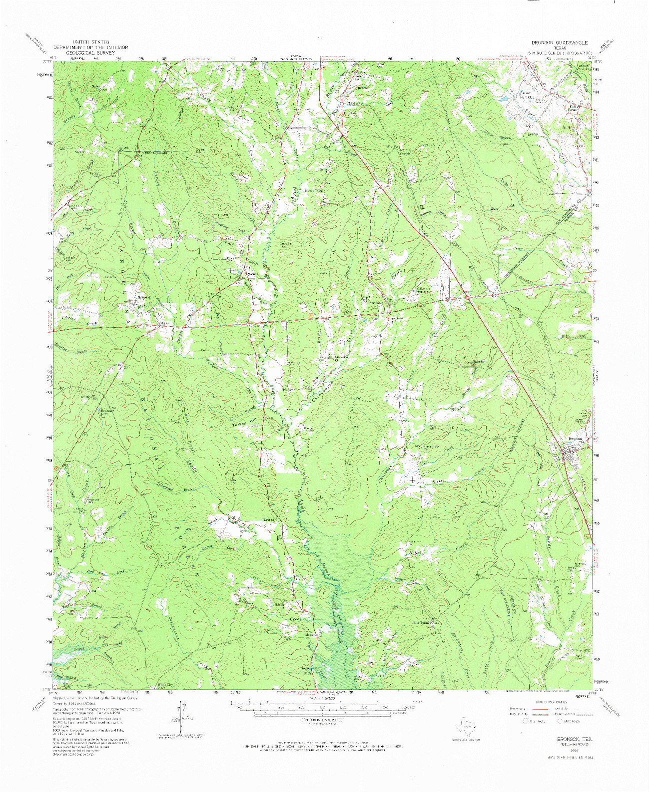USGS 1:62500-SCALE QUADRANGLE FOR BRONSON, TX 1958